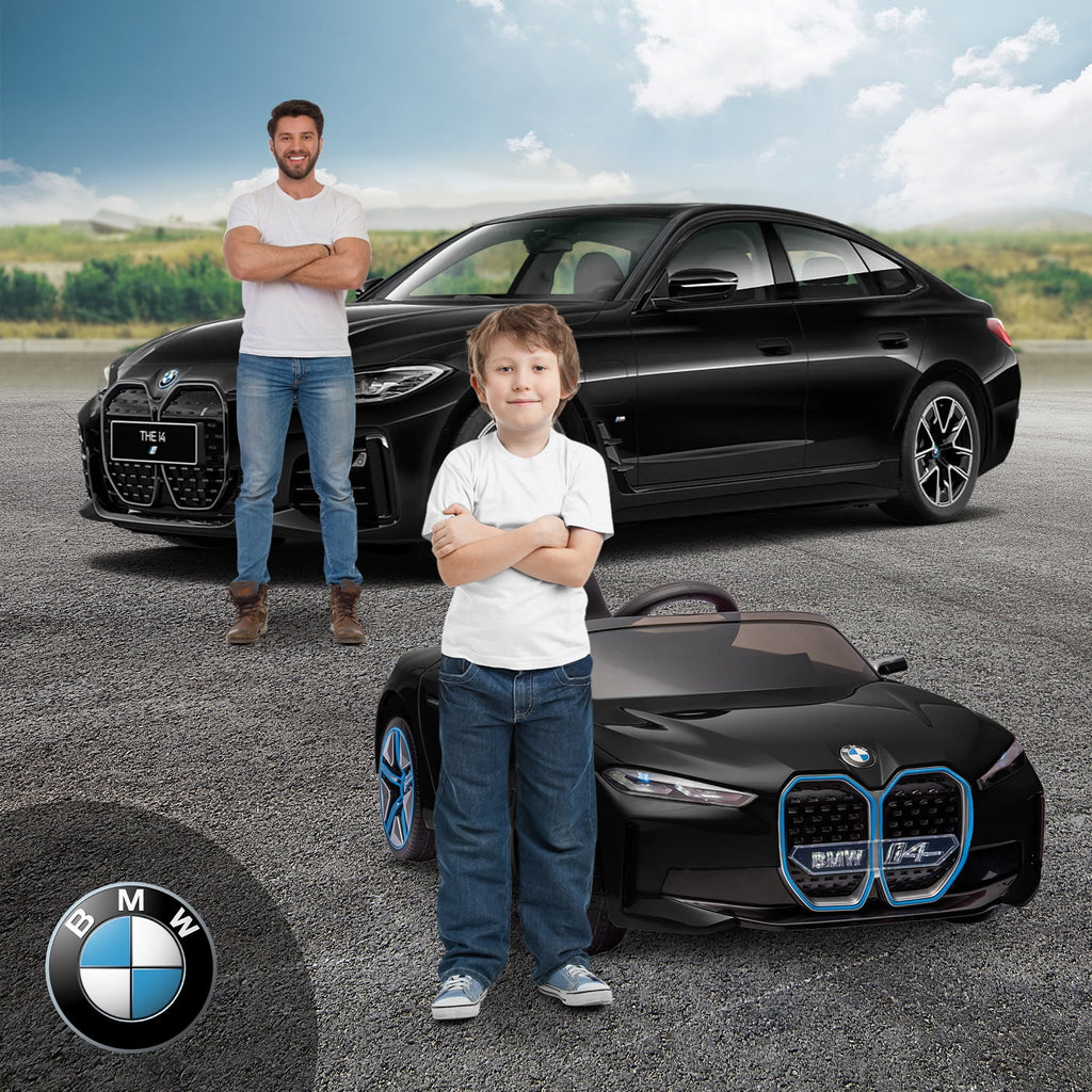 Track 7 Kids Ride on Car, 12V Licensed BMW i4 12V Electric Car with Remote Control, MP3, Age 3+, Black