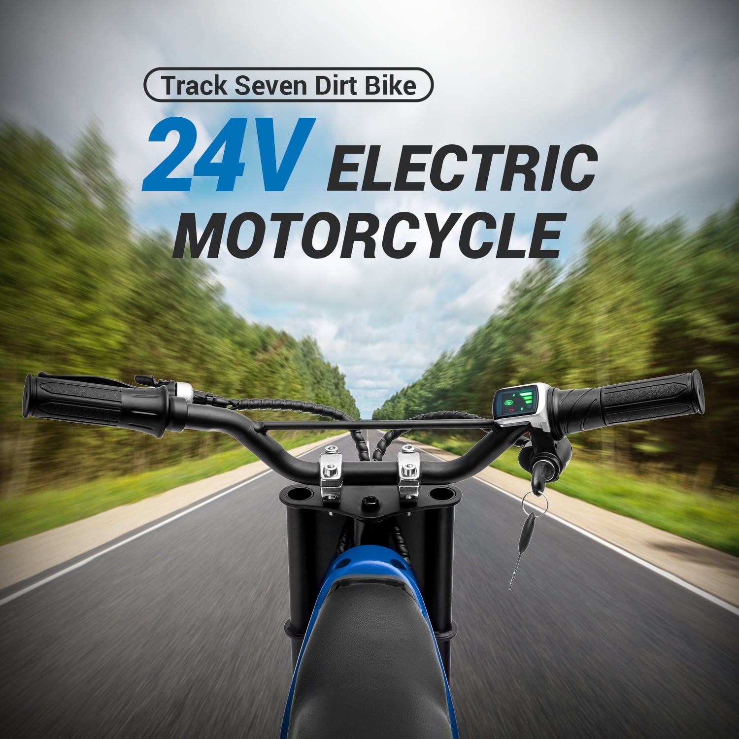 Track Seven 24V Electric Dirt Bike, 250W Ride on Motorcycle with Twist Grip Throttle, Hand-Operated Dual Brakes, Speed Up to 10 MPH, for Age 8-12, Blue