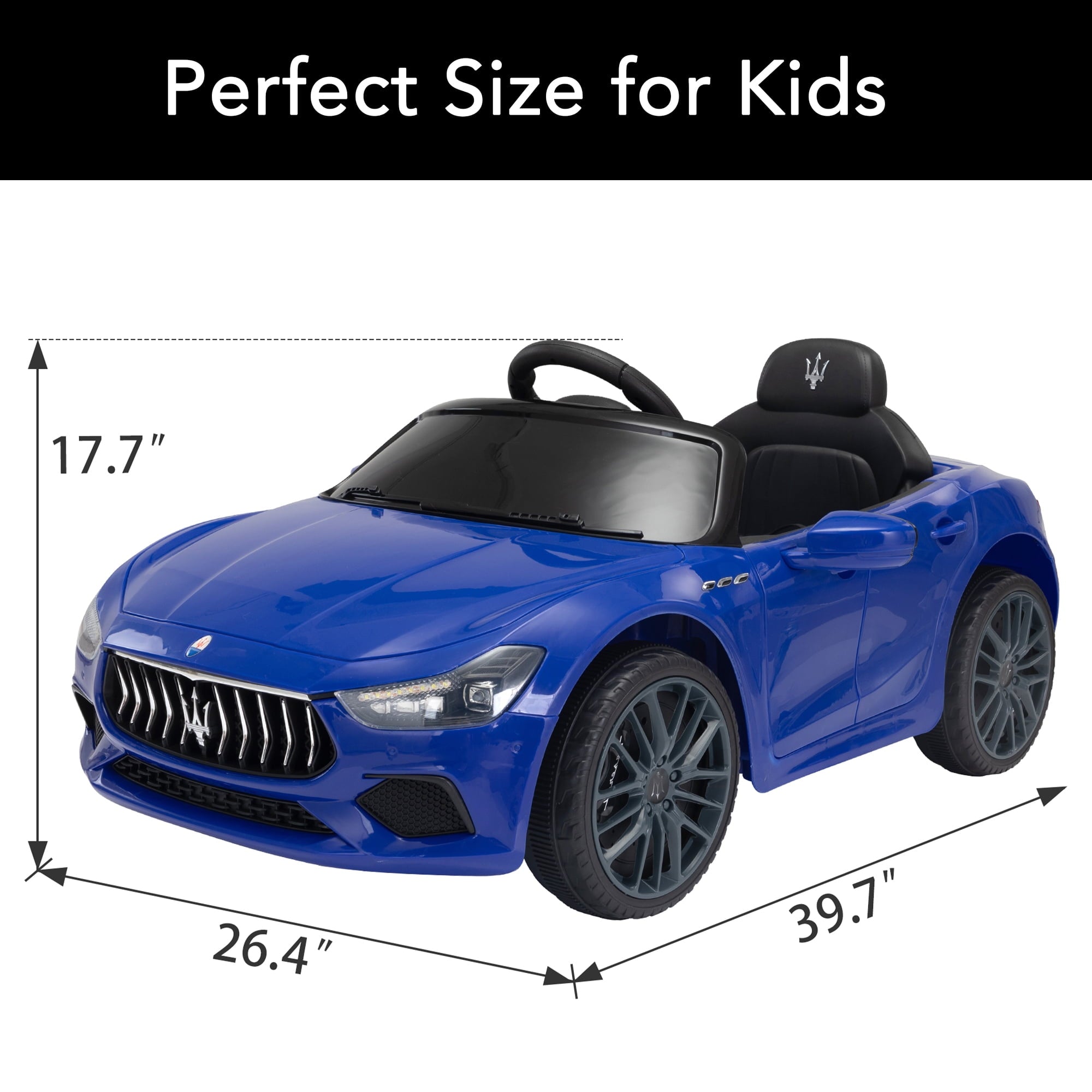 Track 7 12V Ride on Car, Licensed Maserati Ghibli Electric Car for Boys Girls, Ride on Car with Remote Control, Music, Lights, Blue