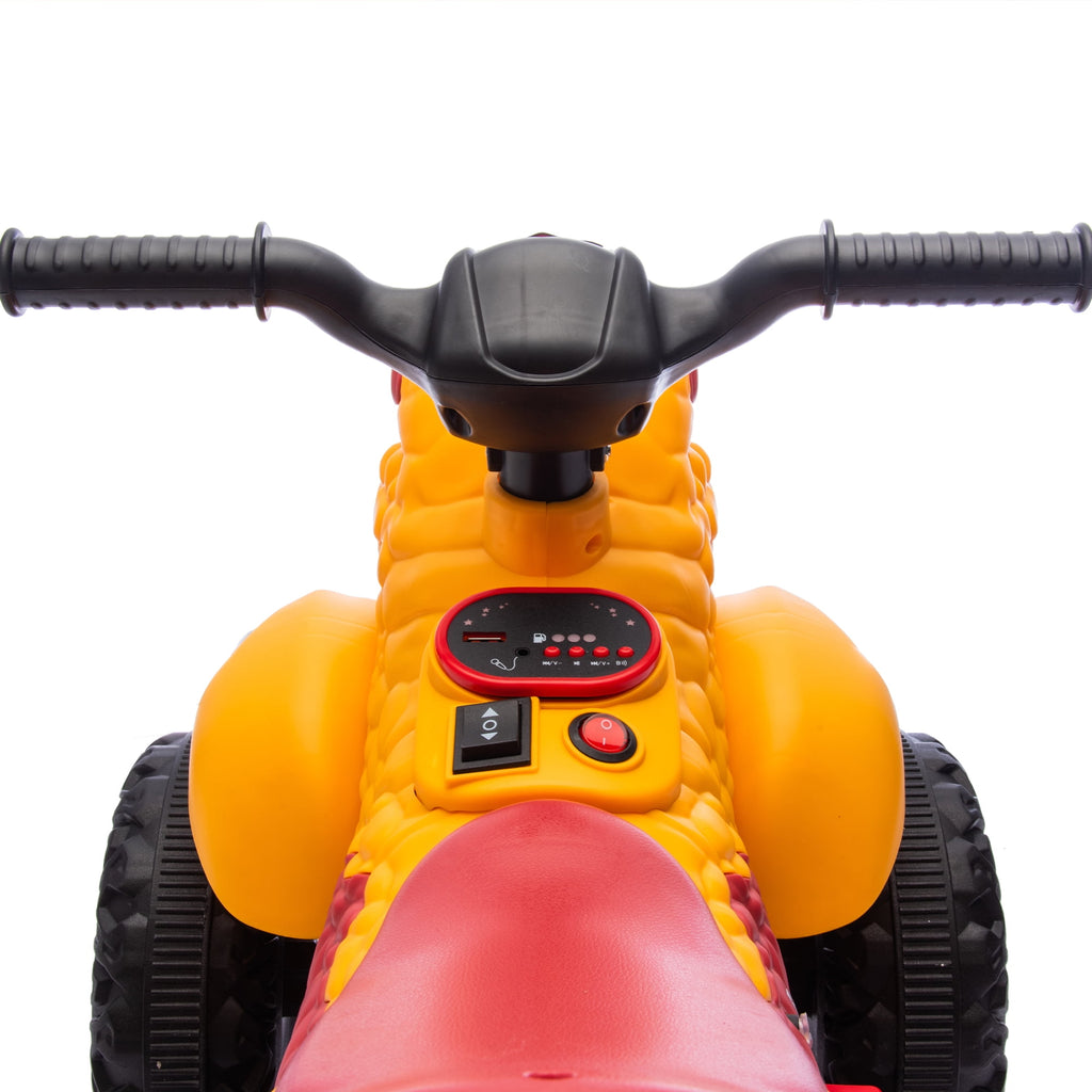 Track 7 12v Electric Ride-On Car, Dinosaur Shape Design, 2WD, Music, Bluetooth & Microphone, Indoor& Outdoor Ride-On Toy for Boys Girls Age 2-5, Yellow