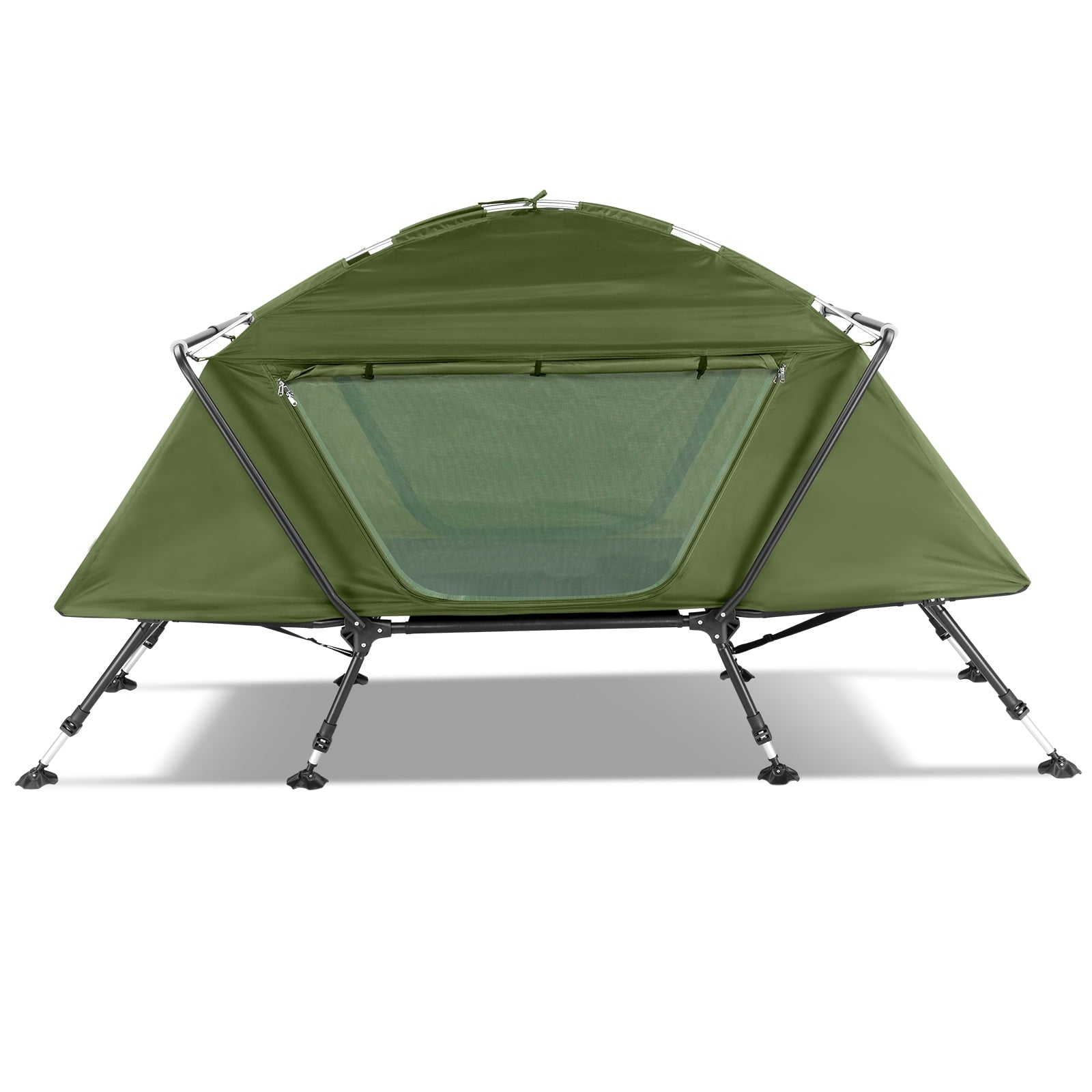 COOKCOK Camping Tent, with Storage Bag, Adjustable Feet, Iron Stands, Camping Bed, 84.6"x 34.5"x 49.2", Army Green