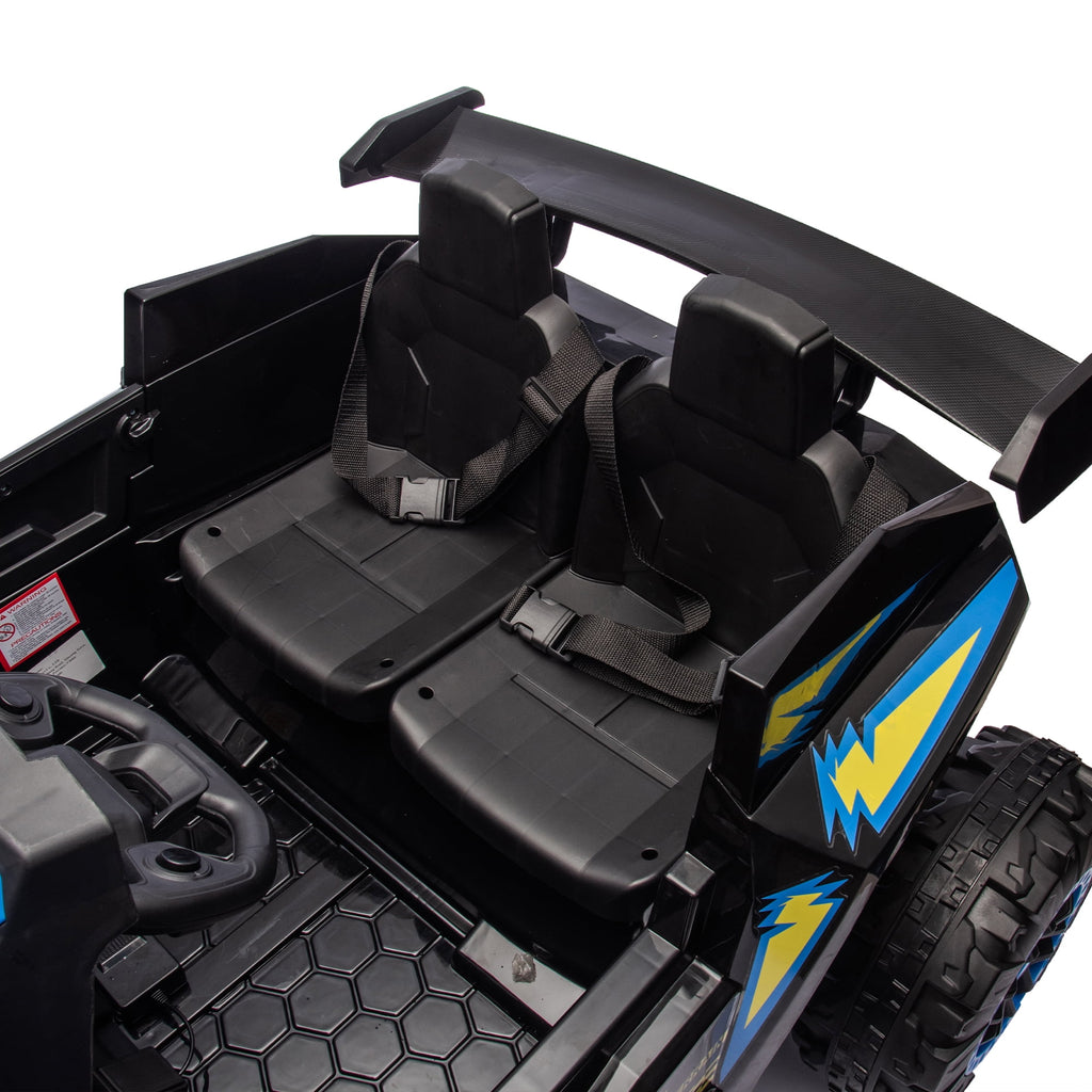 Track 7 24V Kids Ride On Car, 2-Seater Kids Ride On Police Car, 4-Wheel Suspension, with Megaphone, Walkie Talkie, Power Display, Bluetooth, Music, LED Lights for Kids Age 3+, Blue