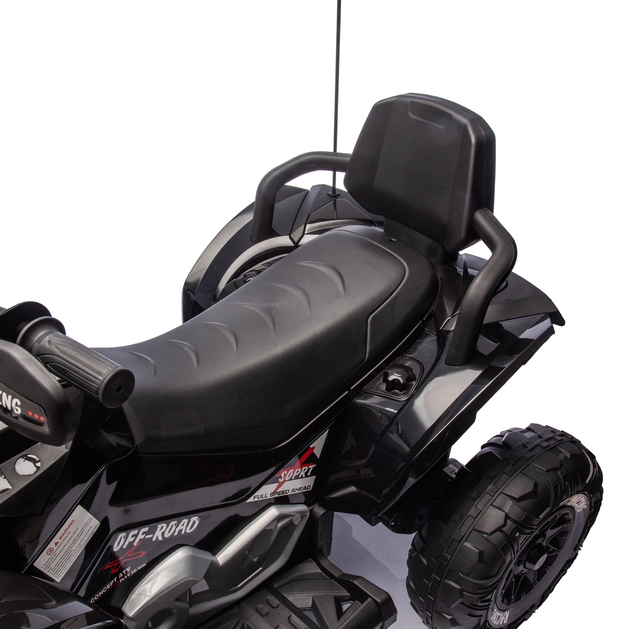 Track 7 24V Kids Electric ATV with Parent Remote Control, Four-Wheel Shock Absorber, Speeds 1.24-3.73 MPH, Bluetooth, MP3 Player, LED Lights, USB, Power Display for Ages 3-12, Black