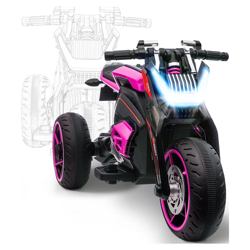 Track 7 Kids Ride on Motorcycle, 12V Electric Trike Motorcycle for Boys Girls Age 3+, 3 Wheels Motorcycle, Music, Pink
