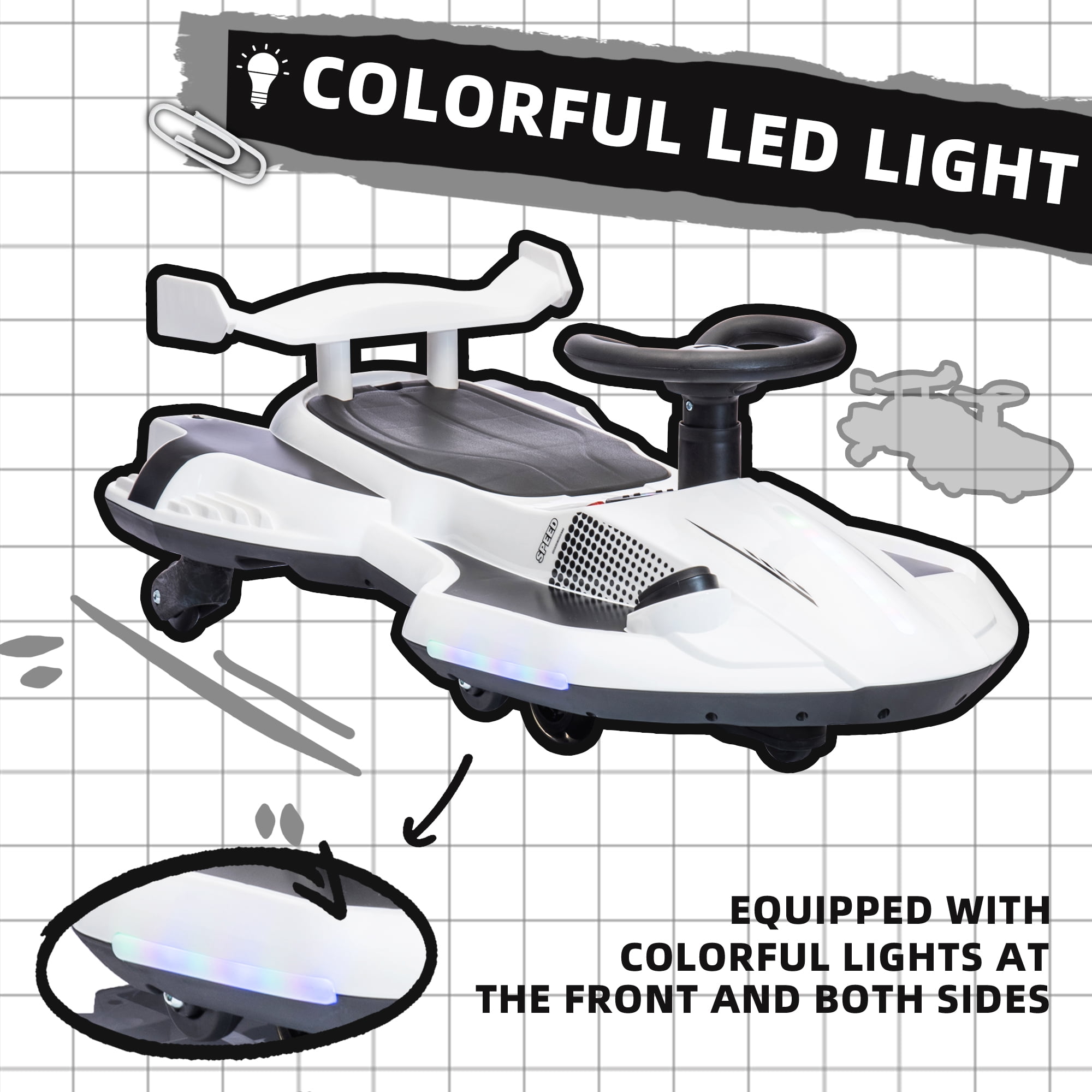 SUSIELADY 12V Kids Ride on Electric Scooter, Ride on 360°Drift Car with Spray Function, Cool Operation ,Front & Side Lights design, Bluetooth, Music