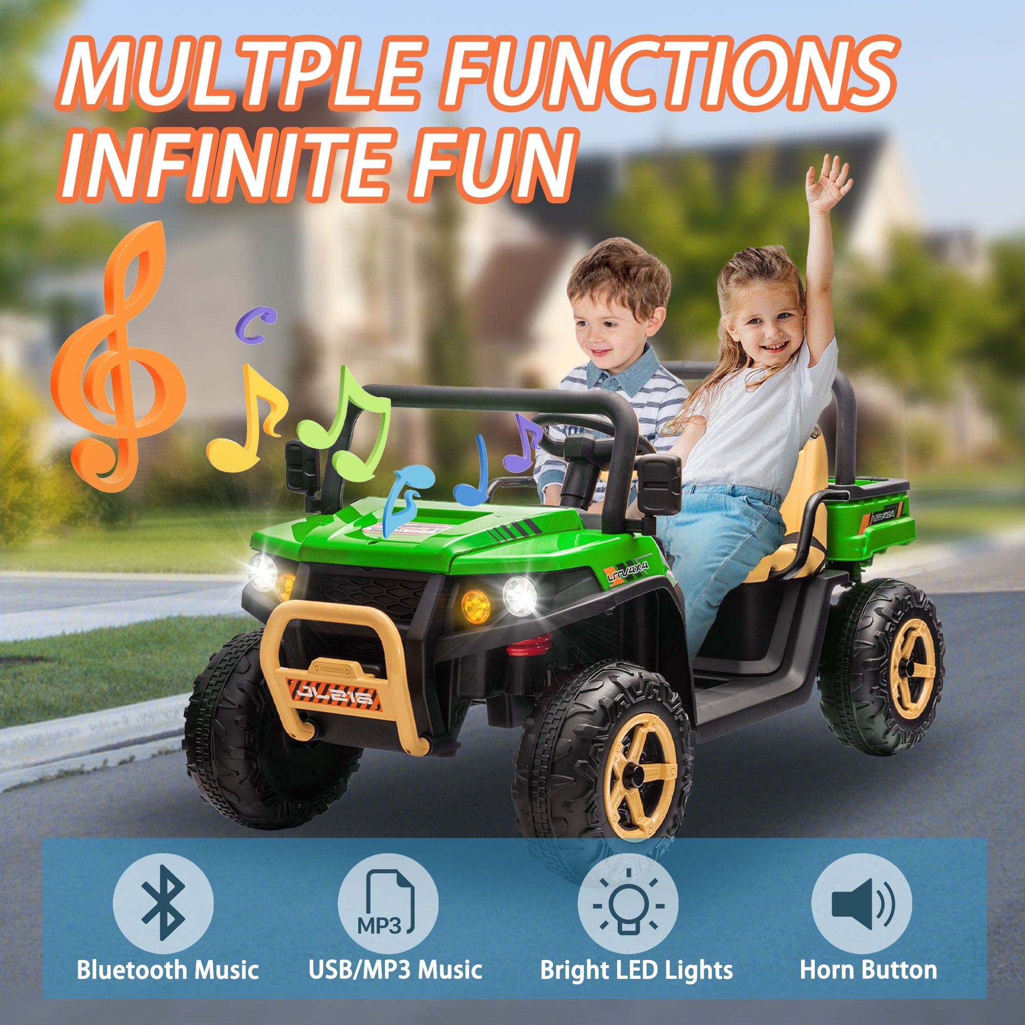 SUSIELADY 24V 2-Seater Kids Ride on Car, XXXL UTV, with Remote Control, Automatic Tipping Bucket, Slow Start, Portable Handle, Bluetooth, for Kids Aged 3+
