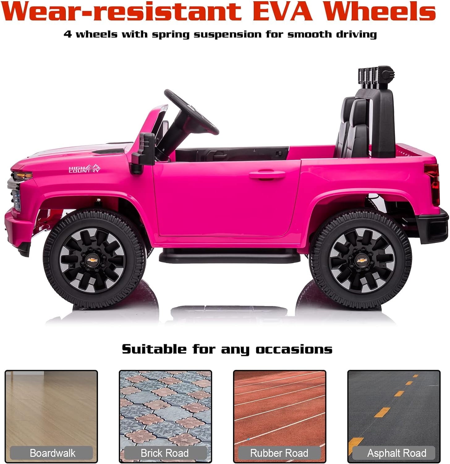 LISUEYNE 24 V Ride on Car, Licensed Silverado HD 2 Seater Electric Car for Boys Girls Age 3+, 24 V Ride on Truck with Remote Control, Music, ABC, Pink