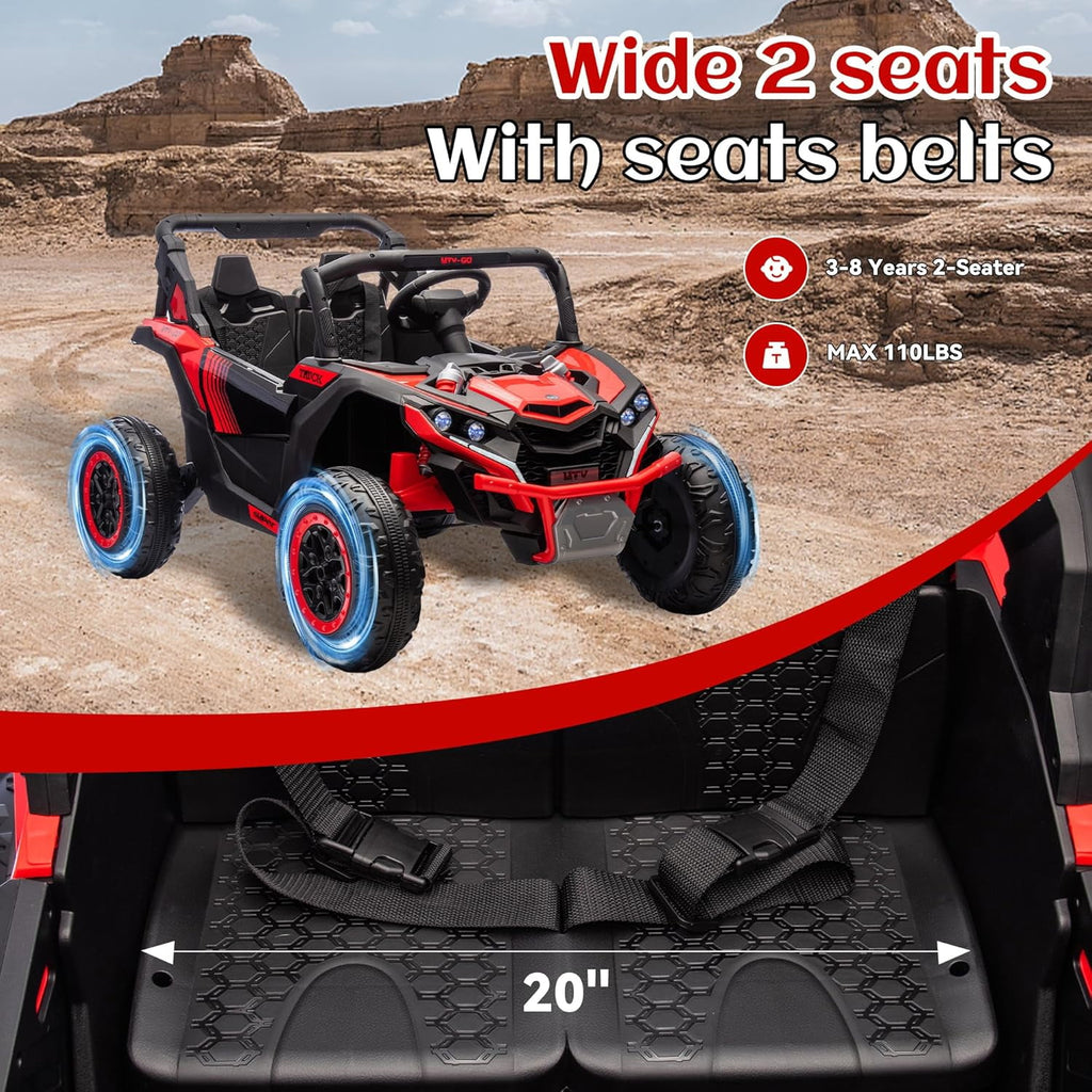 Track 7 24V 2-Seater Ride on UTV, 20" Large Seat, 2 x 200W Powerful Motors, 4.5 mph Max Speed, Ride on Car w/Remote Control, MP3, Lights, Battery Powered Electric Car for Boys Girls Age 3+, Blue