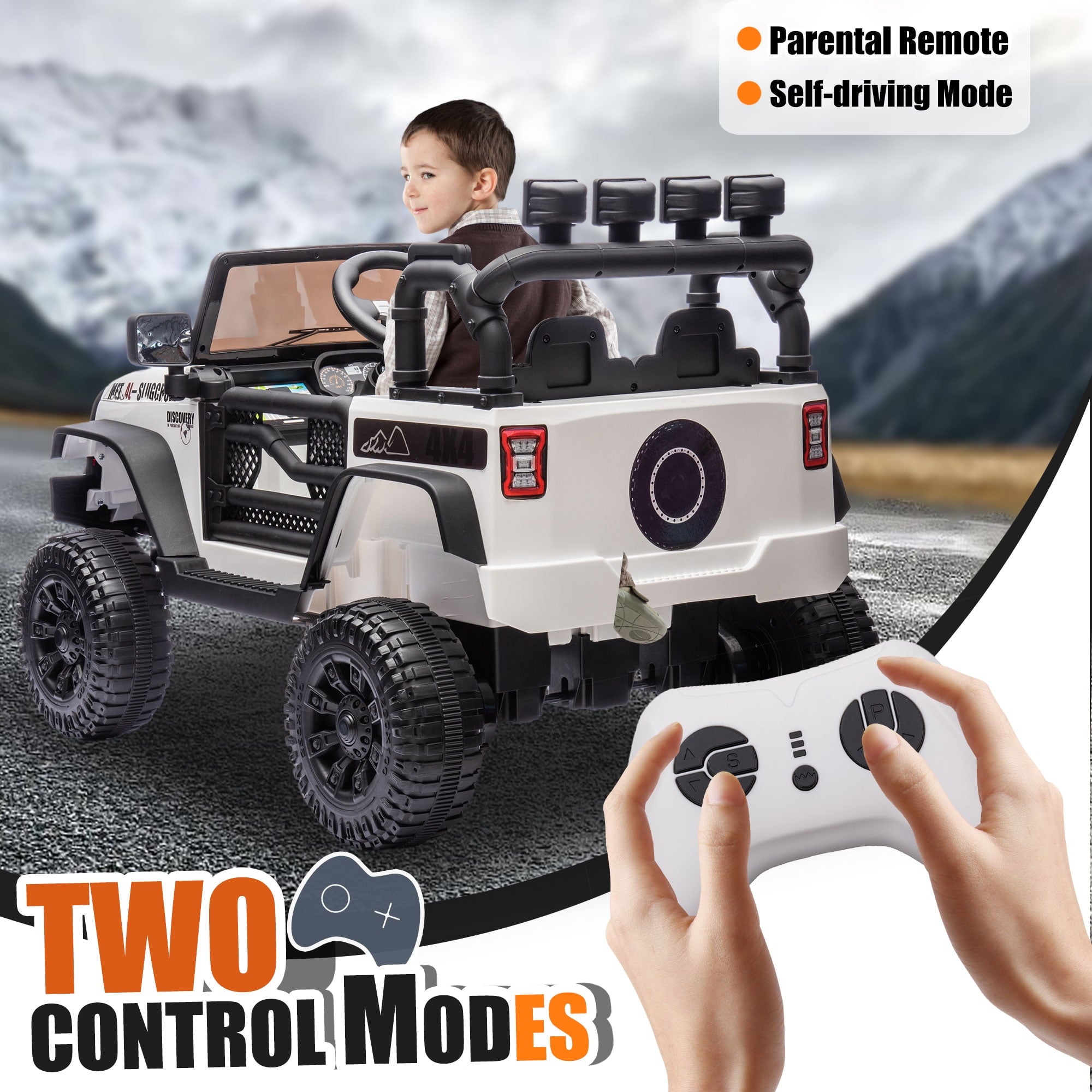 Track 7 24V Ride on Car Truck, Battery Powered Ride on Car with Remote Control,  400W Electric Vehicle w/3 Speeds, Bluetooth, Music Player for Boys Girls Aged 3+, White