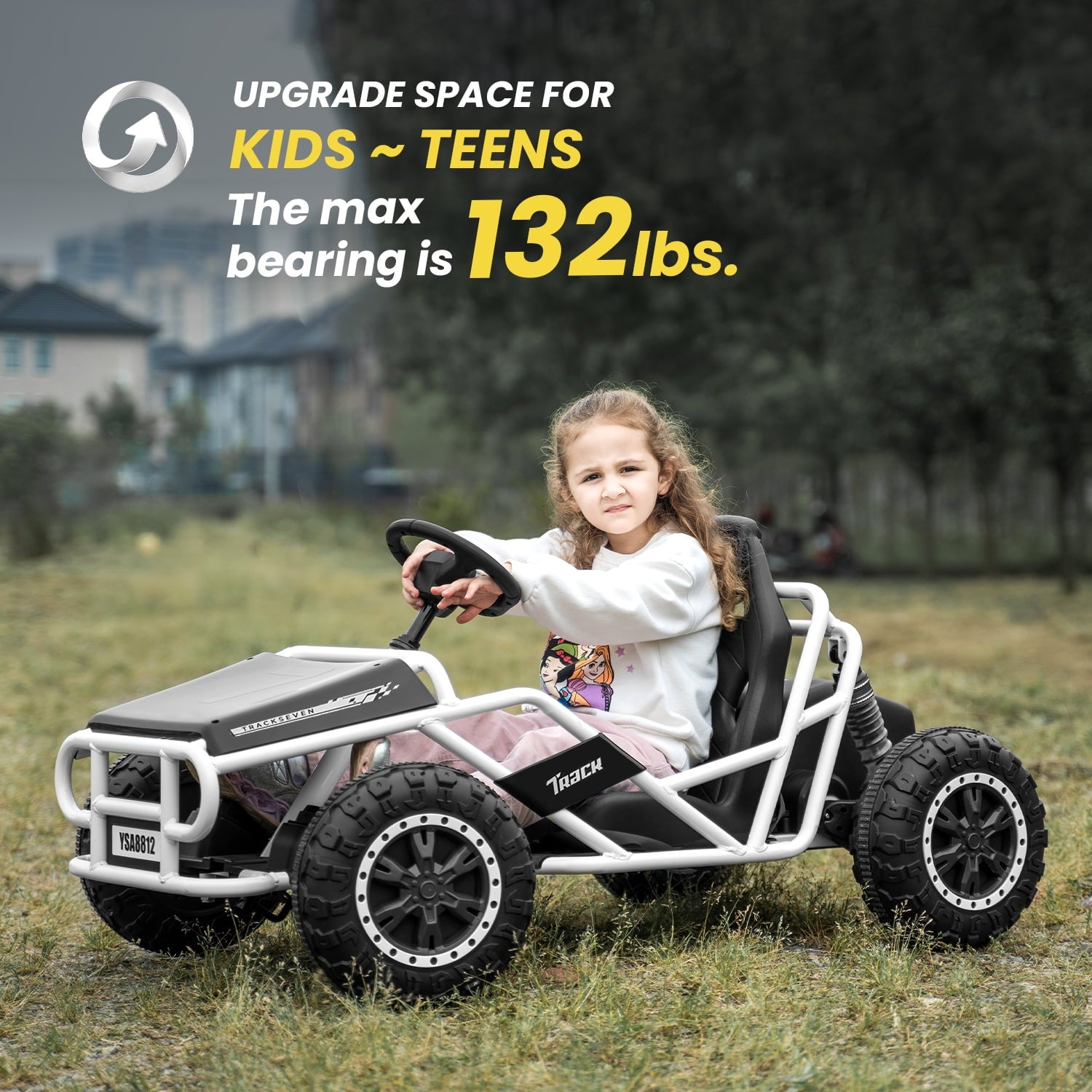 Track 7 24V Electric Go Kart, Racing Go Kart, Independent Electronic Brake Foot Pedal, Durable Full Steel Frame, 7 Mph Max Speed Electric Go Kart, 24V Outdoor Ride On Car for Kids Age 6+, Black