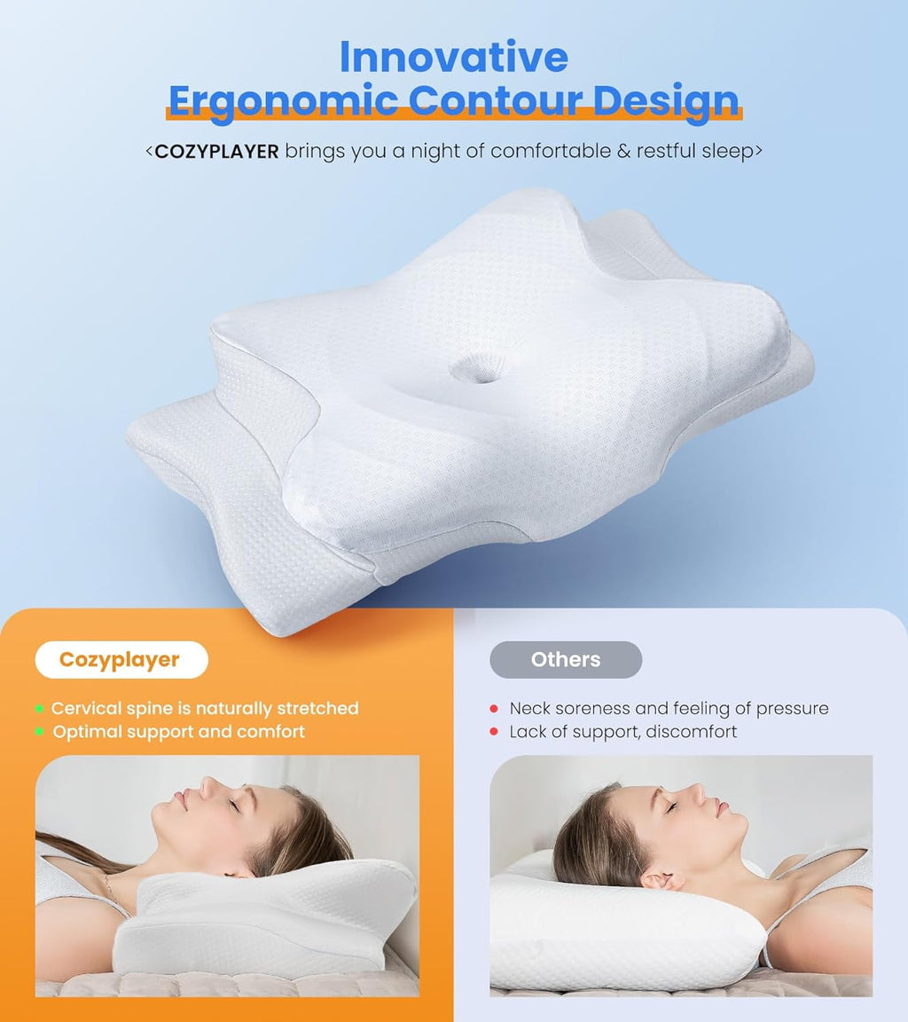 COOKCOK Pain Relief Cooling Pillow for Neck Support, Adjustable Cervical Pillow Cozy Sleeping, Odorless Ergonomic Contour Memory Foam Pillows, Orthopedic Bed Pillow for Side Back Stomach Sleeper