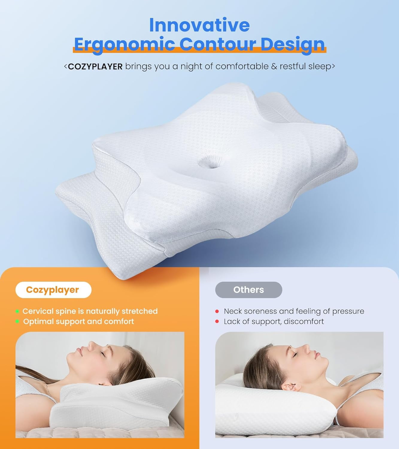 COOKCOK Pain Relief Cooling Pillow for Neck Support, Adjustable Cervical Pillow Cozy Sleeping, Odorless Ergonomic Contour Memory Foam Pillows, Orthopedic Bed Pillow for Side Back Stomach Sleeper