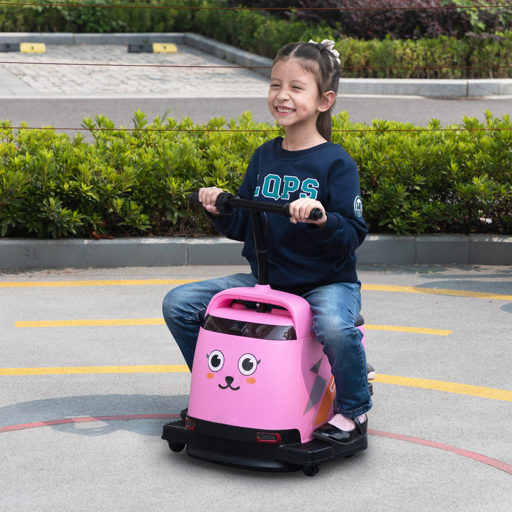 Track 7 12V Ride on Car, Kids Ride on Box, Electric Box Car with High-Low Speeds, Variable Speed Throttle, MP3, USB, Storage, Max Speed 5mph, Pink