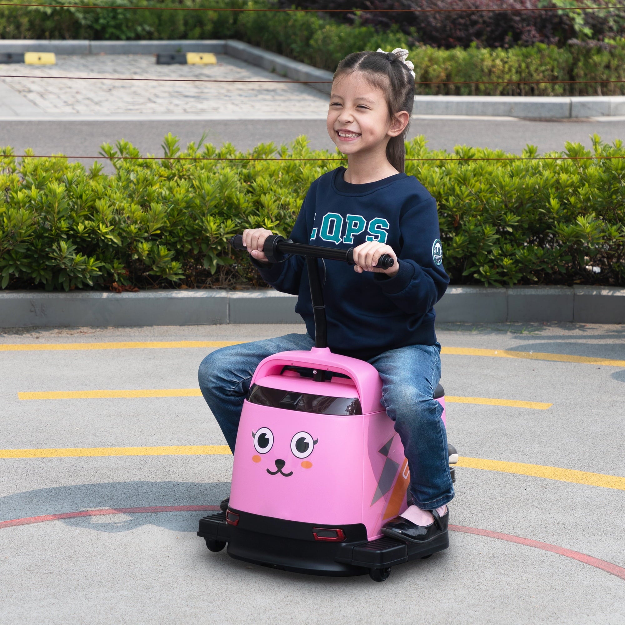 Track 7 12V Ride on Car, Kids Ride on Box, Electric Box Car with High-Low Speeds, Variable Speed Throttle, MP3, USB, Storage, Max Speed 5mph, Pink