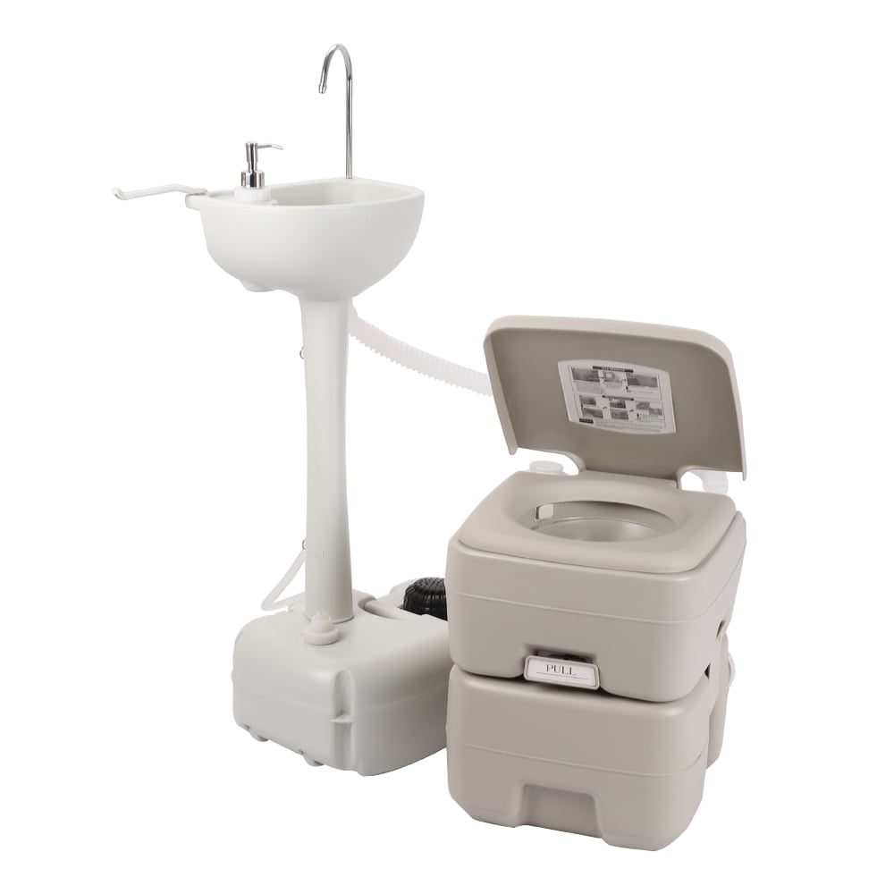COOKCOK Portable Removable Outdoor Hand Sink with Portable Toilet, HDPE, White