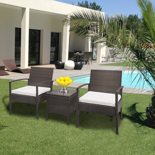 COOKCOK 3 Pieces Patio Set Outdoor Wicker Patio Furniture Sets Modern Bistro Set Rattan Chair Conversation Sets with Coffee Table for Yard and Bistro,Black