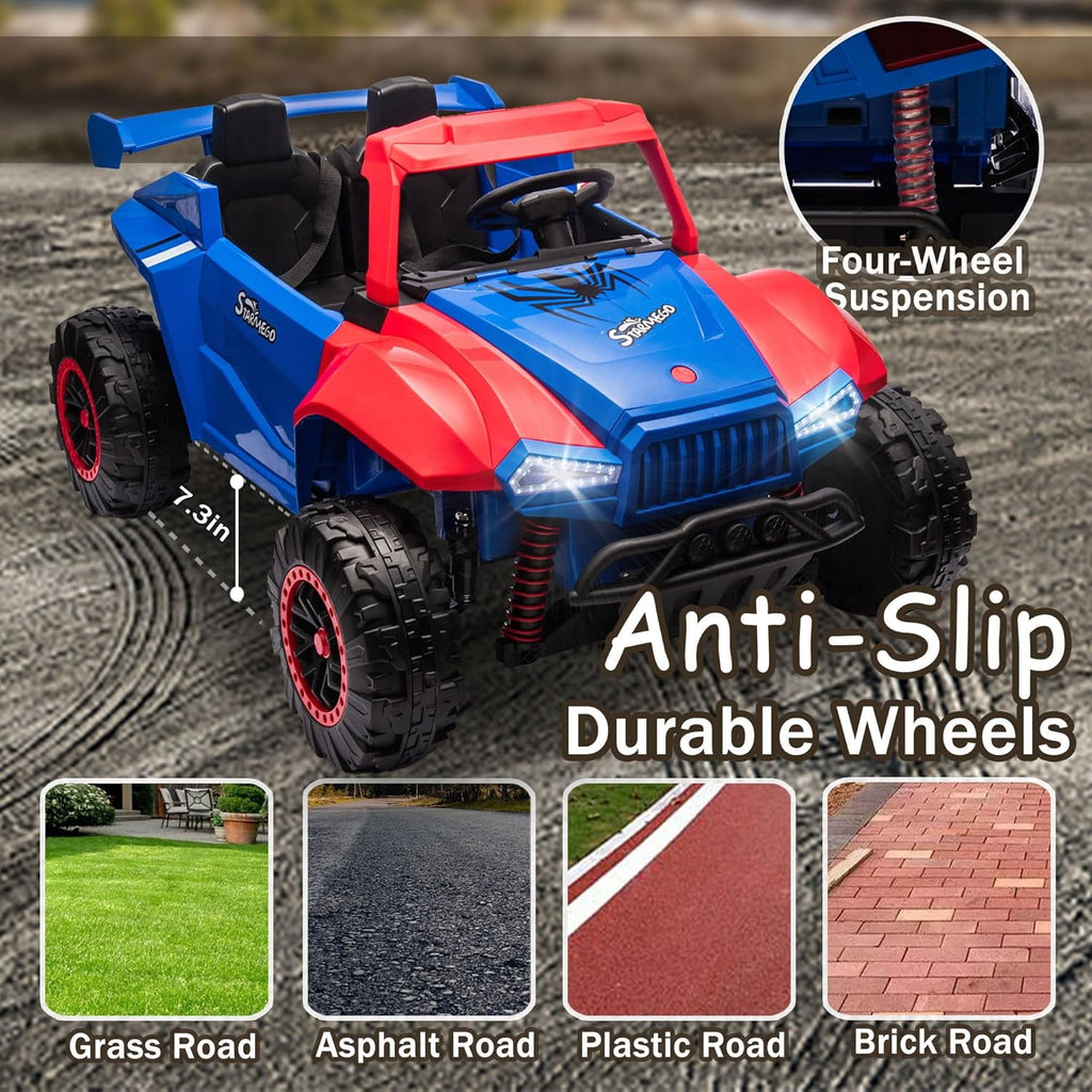 Track 7 24V 2-Seater Ride on Car, Kids Electric Car with Remote Control, 20.4" Extra Width Seat, Bluetooth, Power Display, 24V Ride on Truck for Boys Girls Age 3+, Max Speed 6.21 mph, Blue