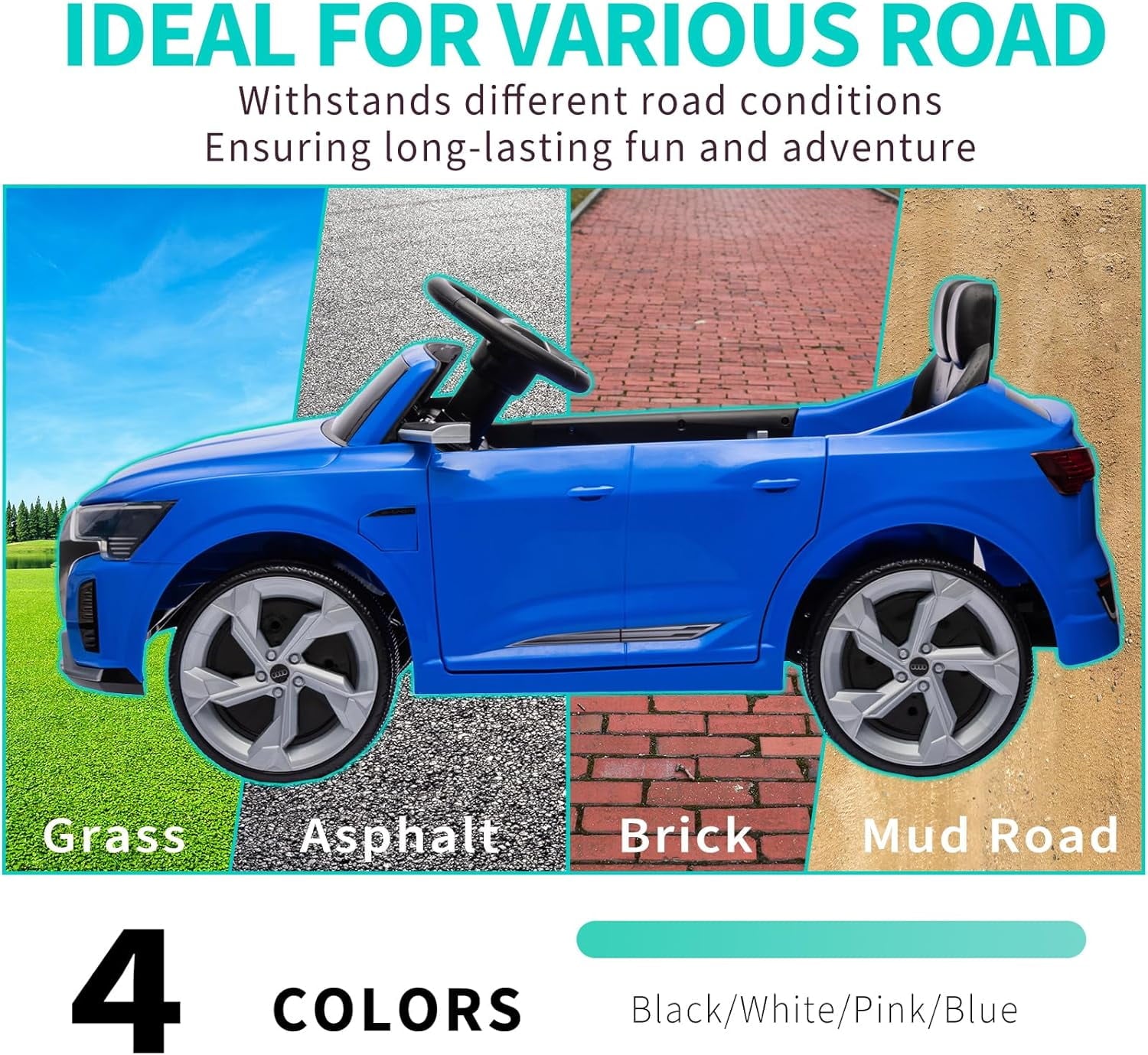 SUSIELADY 12V Licensed Audi SQ8, Kids Ride on Car, with Remote Control, Music, Hanging Start, Speed Adjustment, LED Lights, Suspension, Power Display, for Kids Age 3+