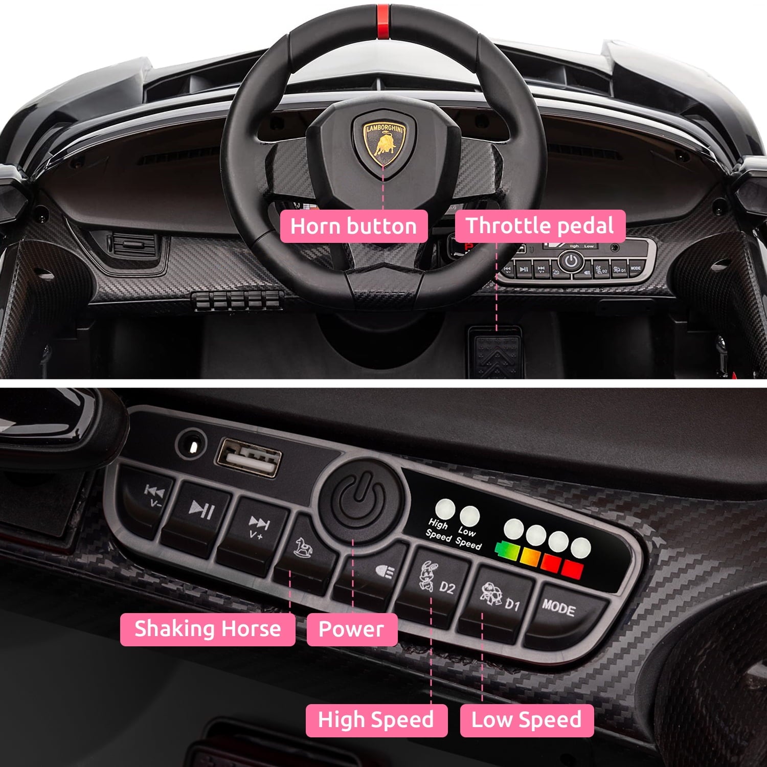 Track Seven 12V Kids Ride on Car, Licensed Lamborghini Veneno Electric Car with Remote Control, Music, Age 3+, Pink