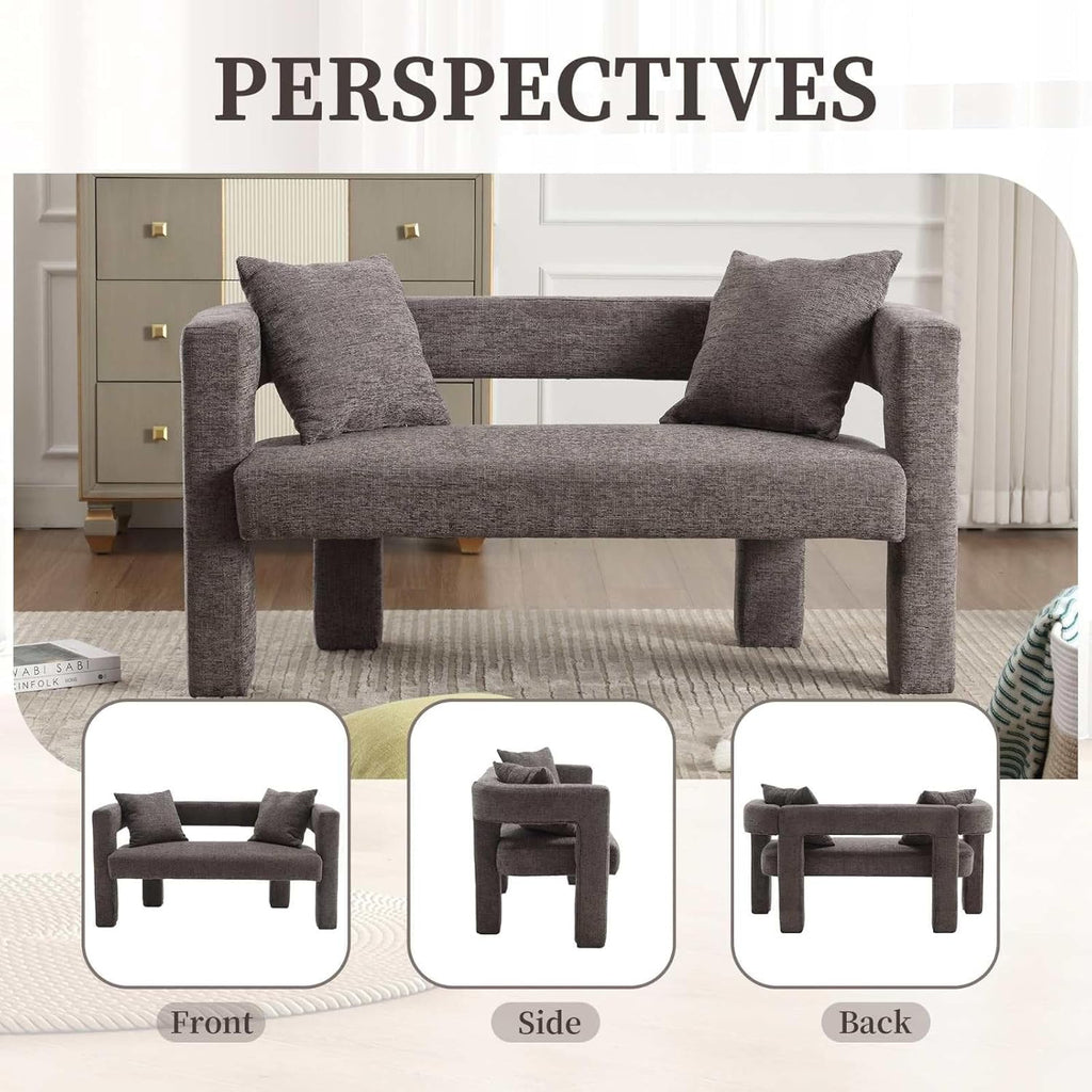 BISHE Modern Chenille Loveseat Sofa, Plush 2-Seater Couch for Small Spaces, Upholstered Accent Sofa Bed with Soft Fabric, Compact Apartment Sofa for Living Room & Bedroom, Grey