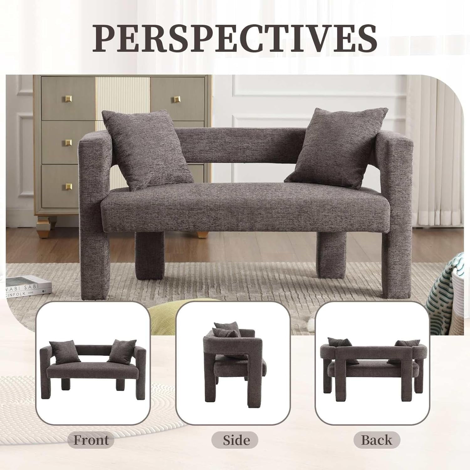 BISHE Modern Chenille Loveseat Sofa, Plush 2-Seater Couch for Small Spaces, Upholstered Accent Sofa Bed with Soft Fabric, Compact Apartment Sofa for Living Room & Bedroom, Grey