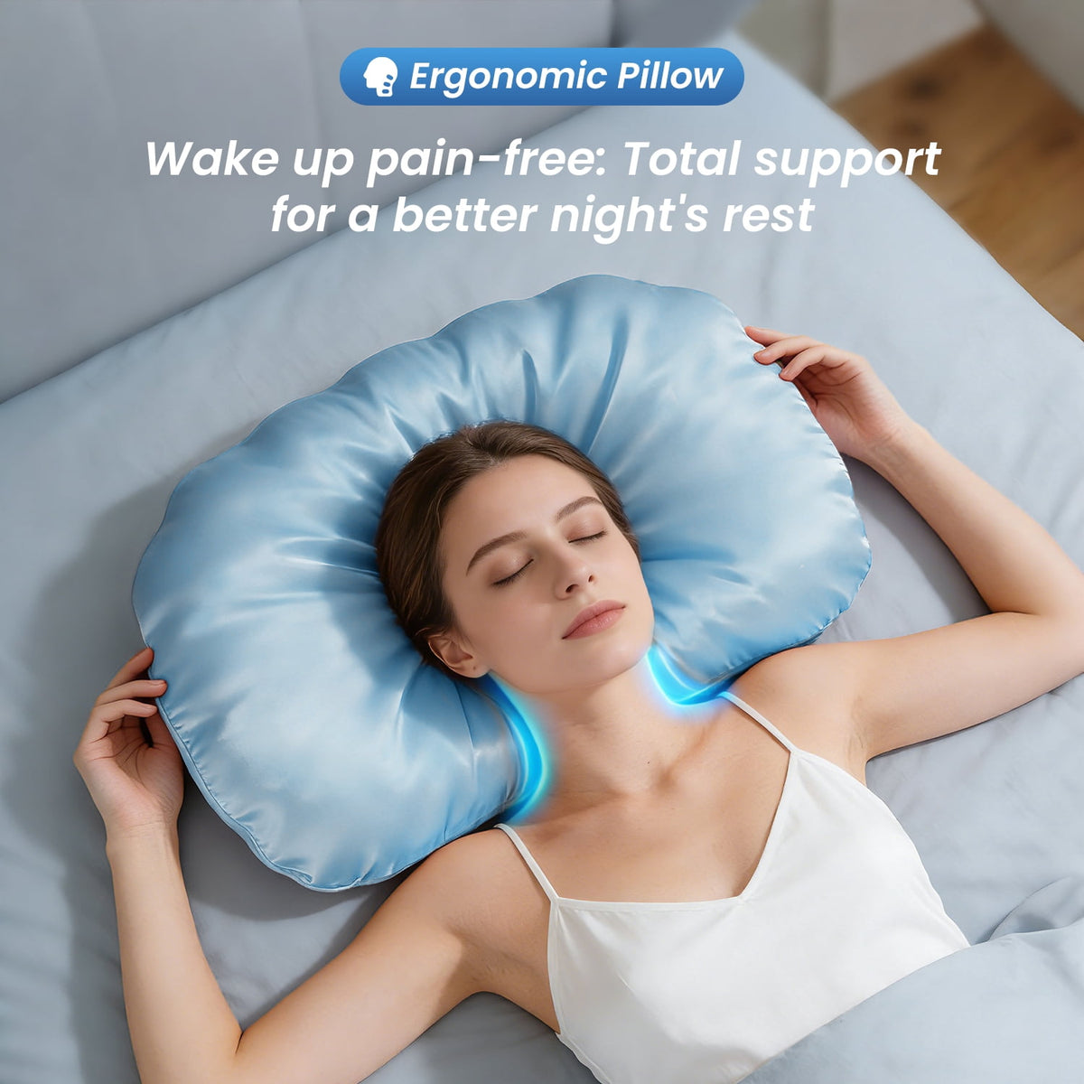 COOKCOK Ergonomic Cervical Memory Foam Pillow for Neck Pain Relief, Cooling Shell Cloud Bed Pillow for Side Back Sleepers, Blue