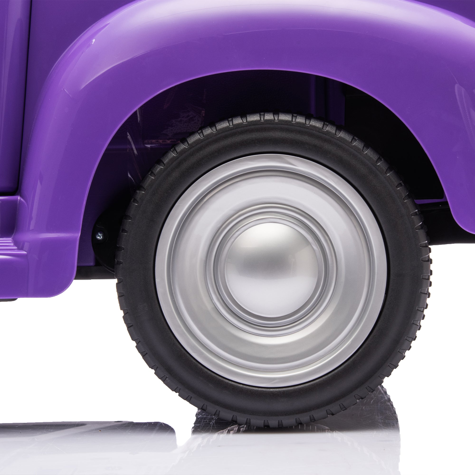 Track 7 12V Ride on Car, Licensed Chevrolet 3100 Pickup Electric Car for Boys Girls, LED Lights, Bluetooth, USB, Storage Space, Remote Control, Ride on Toy Vehicle, Purple