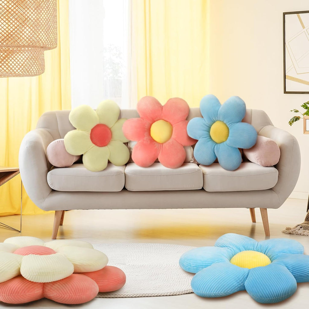 COOKCOK 3 Pcs Flower Pillows, 16" Flower Shaped Throw Pillow, Cute Daisy Floor Pillow Seating Cushions for Adults Home Bedroom Sofa Chair Couch