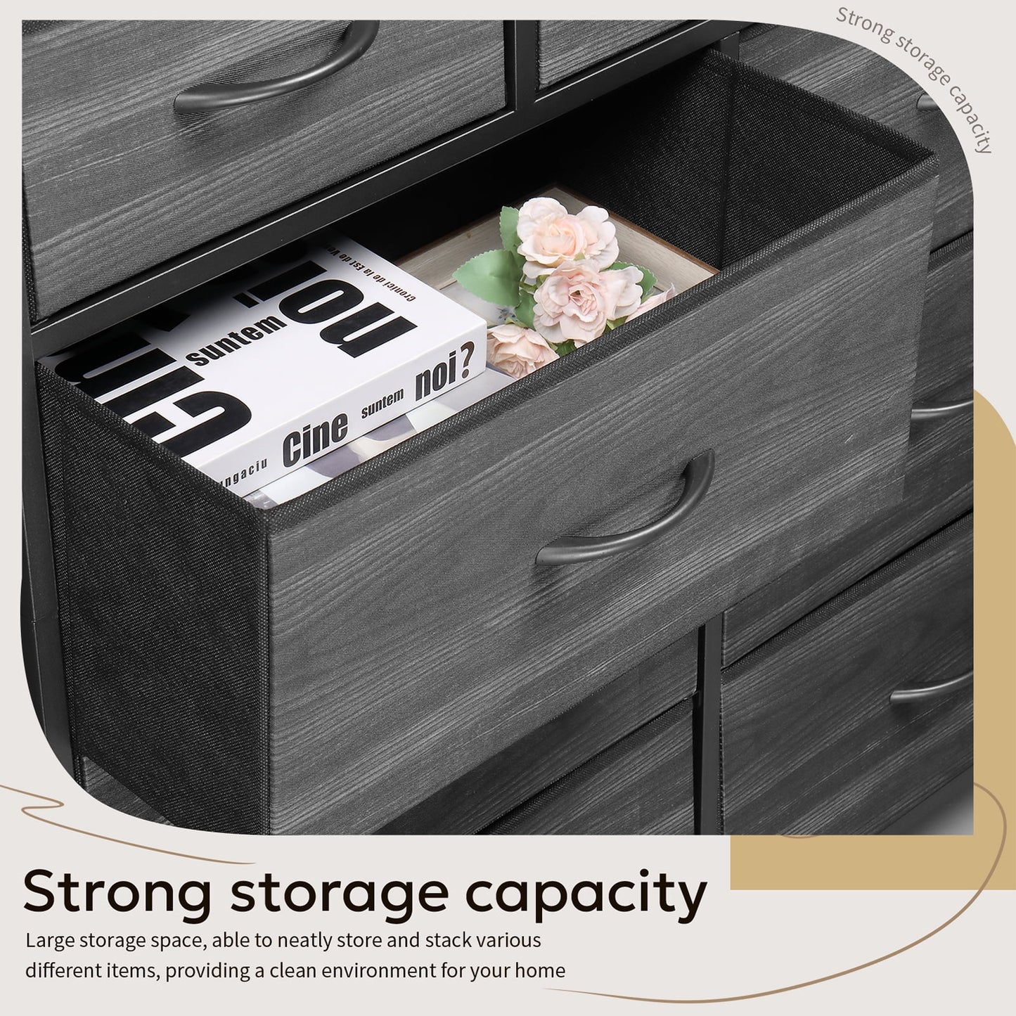 COOKCOK 8 Drawer Dresser - Fabric Storage Tower, Organizer Unit for Bedroom, Living Room, Hallway, Closets - Sturdy Steel Frame, Wooden Top & Easy Pull Fabric Bins