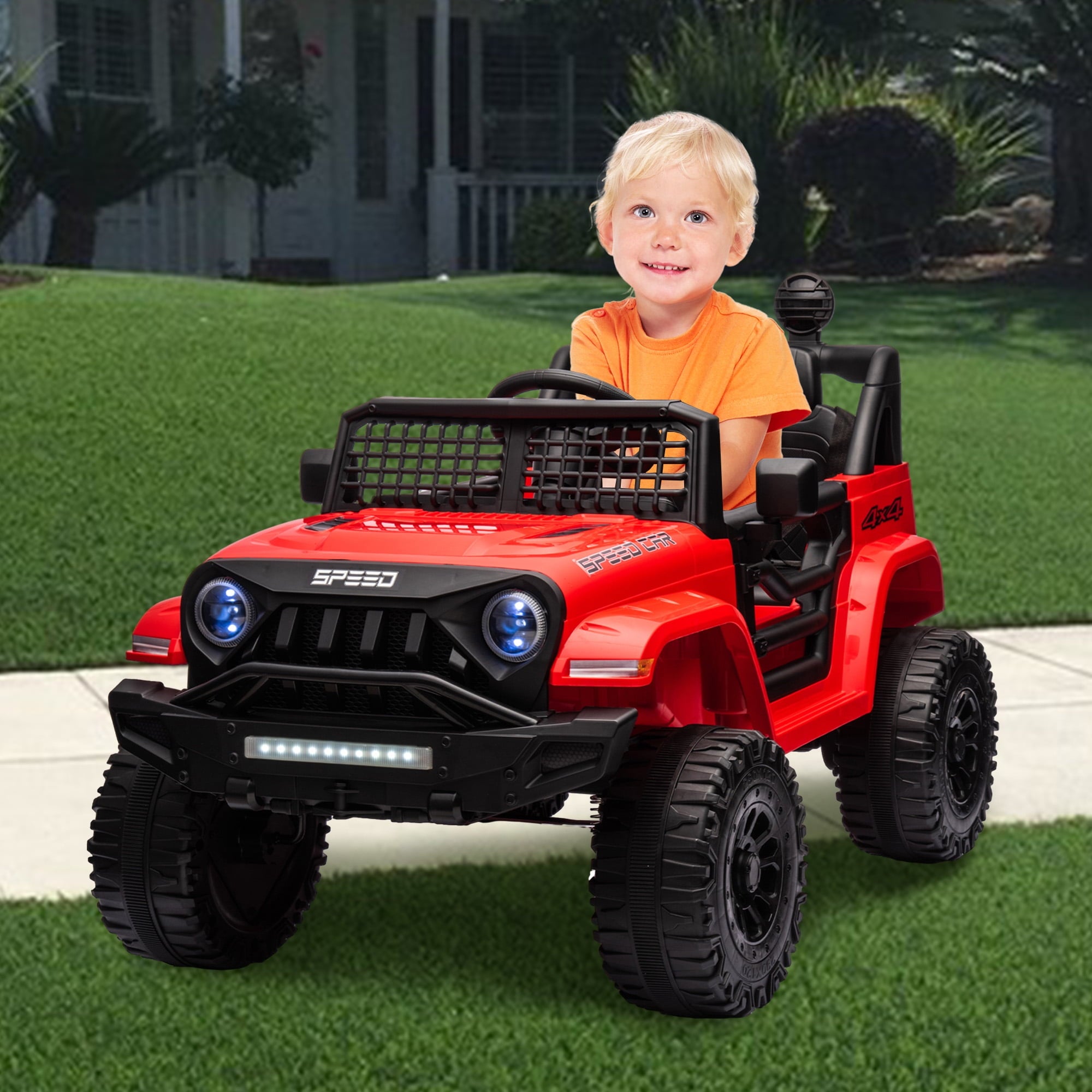 SUSIELADY 12V Kids Ride on Truck, Ride on Car with Remote Control, 3 speed adjustable, Power display, USB, MP3, Bluetooth, LED light, Three-point safety belt