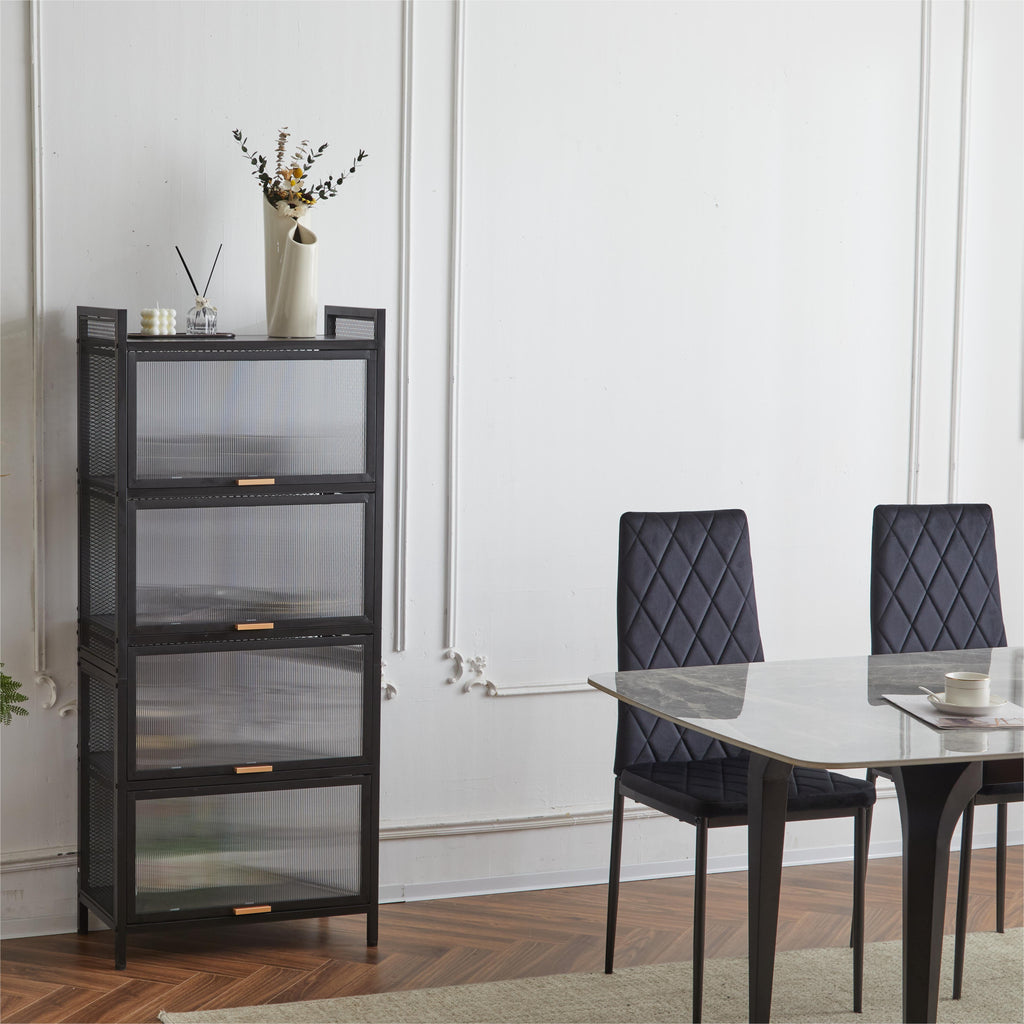 COOKCOK 5-Tier Storage Shelf, Kitchen Storage Cabinet with Flip-up PC Doors, Mobile Microwave Stand, Freestanding Kitchen Bakers Rack with 4 Rolling Casters, 23.62"x12.59"x55.51", Black