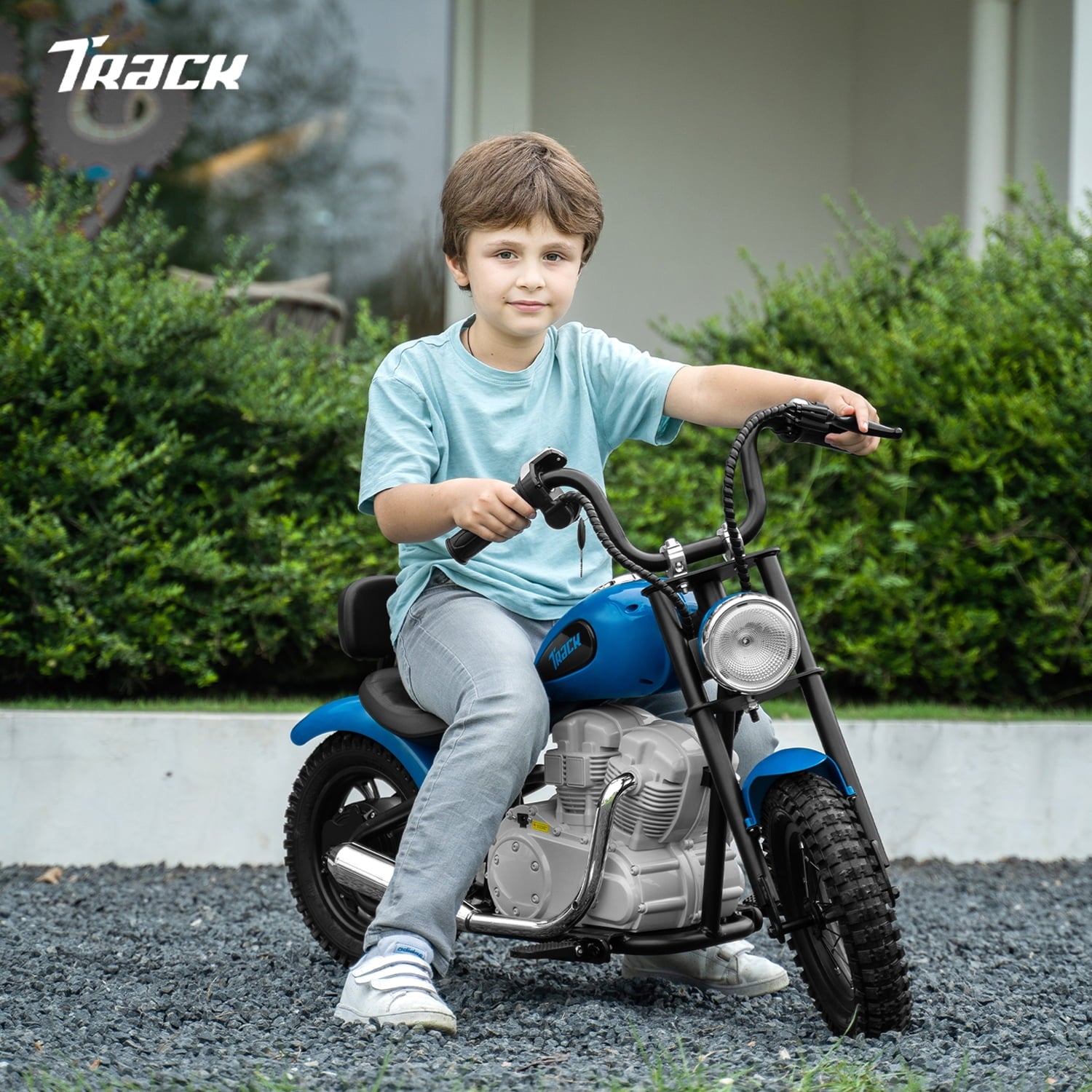 Track 7 24V Electric Dirt Bike for kids, 250W Ride on Motorcycle with Twist Grip Throttle, Hand-Operated Brakes, Key Start, Off-Road Motocross Speed Up to 10 MPH, Age 8+, Blue