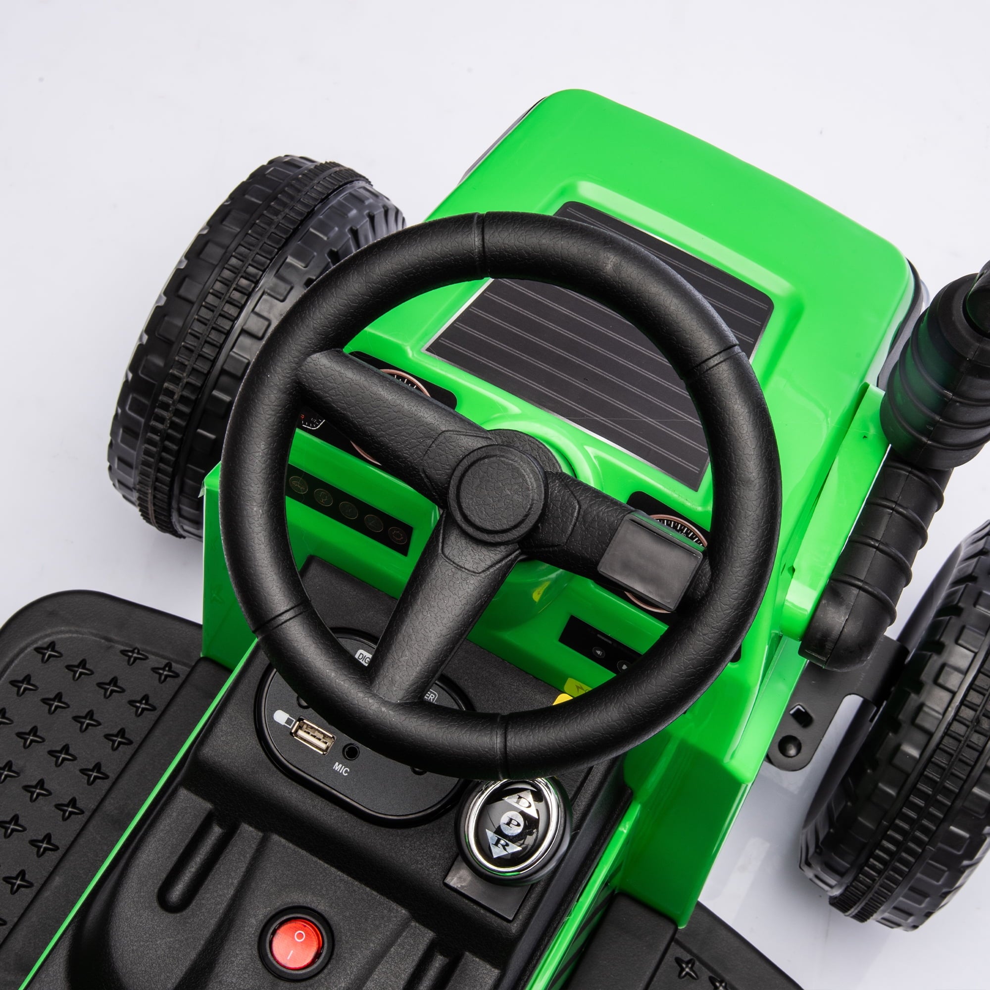 Track 7 12V Kids Ride on Tractor, Black Knight Electric Tractor, with Non-Skid Tires, Removable Storage Tug, LED Light, Music, MP3, Power Display for Kids Aged 3+, Green
