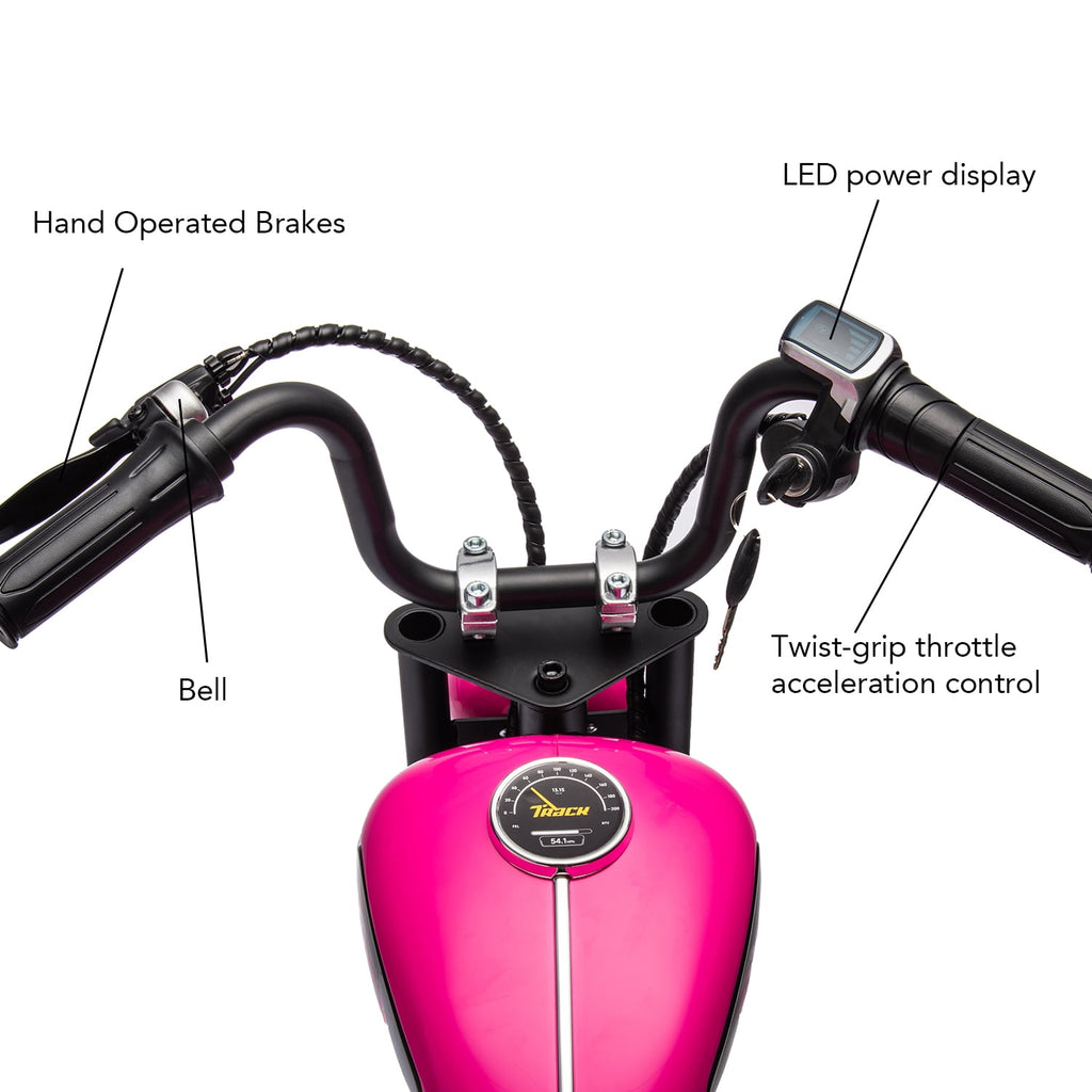Track 7 24V Eletric Dirt Bike for kids, Ride on Motorcycle with Twist Grip Throttle, Hand-Operated Dual Brakes, Speed Up to 10 MPH, for Age 8-12, Pink