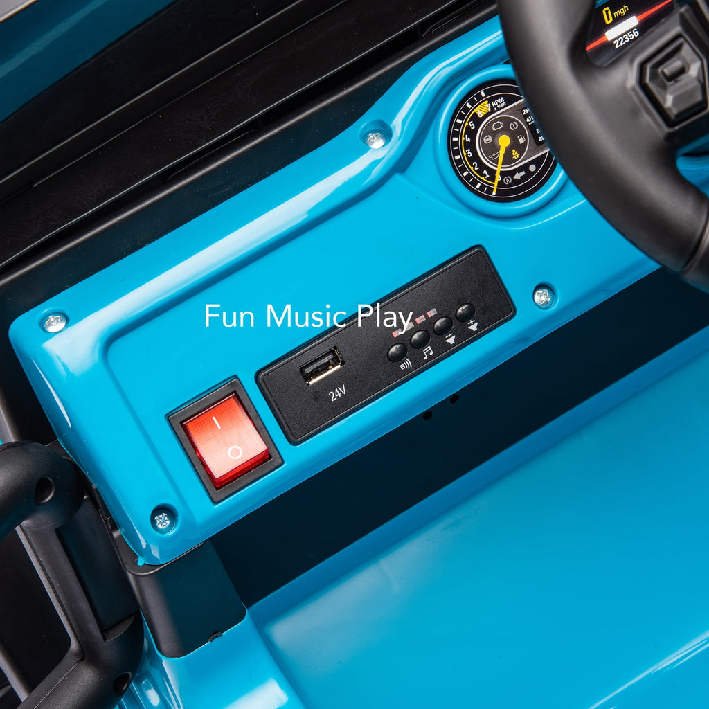 Track 7 24V Ride on Truck, Electric Car for Boys Girls, Ride on Car with Remote Control, Music, Bluetooth, Lights, Spring Suspension, Blue