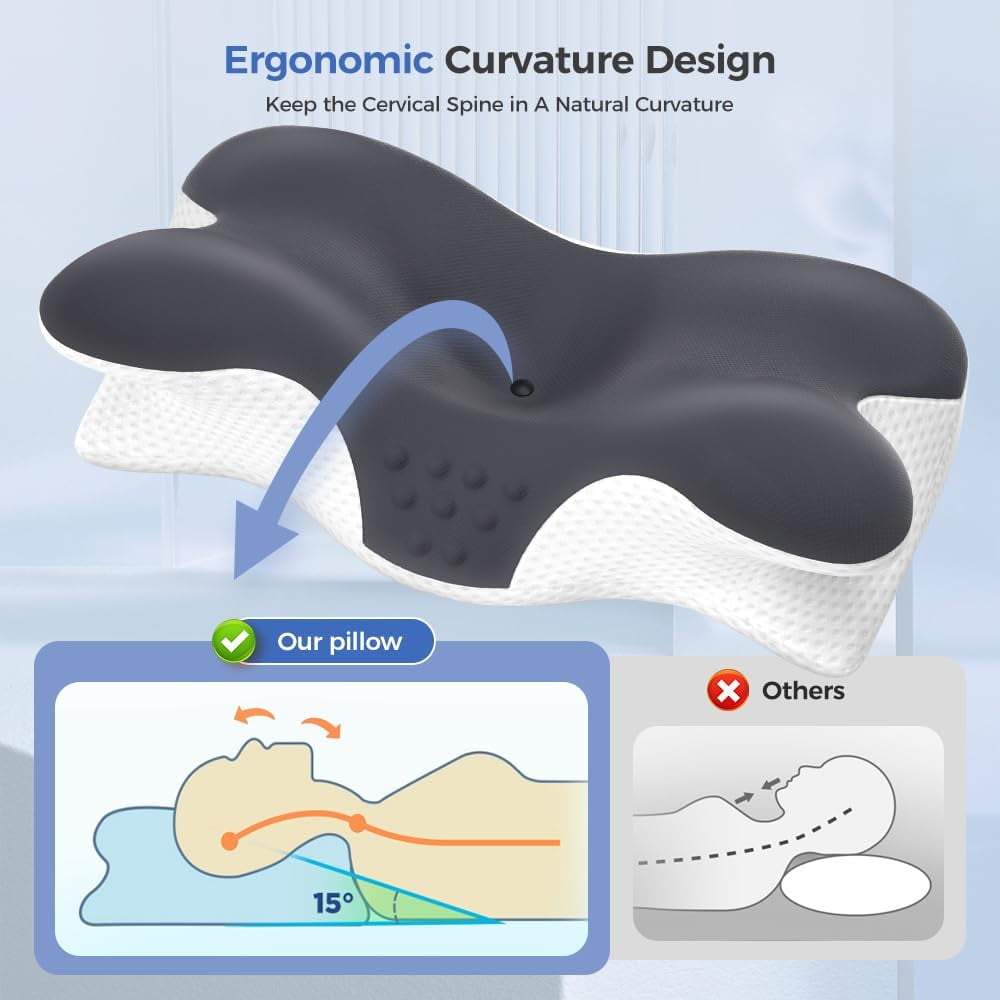 COOKCOK Cervical Neck Pillow for Neck Pain Relief,Side Sleeper Pillow for Sleeping,Memory Foam Neck Support Ergonomic Pillow for Back Stomach Sleepers