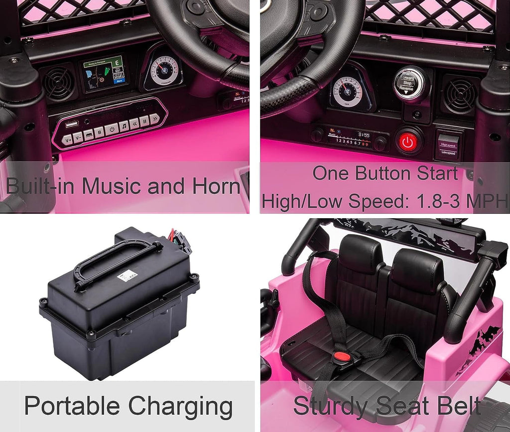 Track 7 Kids Ride on Truck, 12V Licensed Toyota FJ Cruiser Electric Car for Kids Age 3+, Ride on Car w/Remote Control, Power Display, Music, Pink