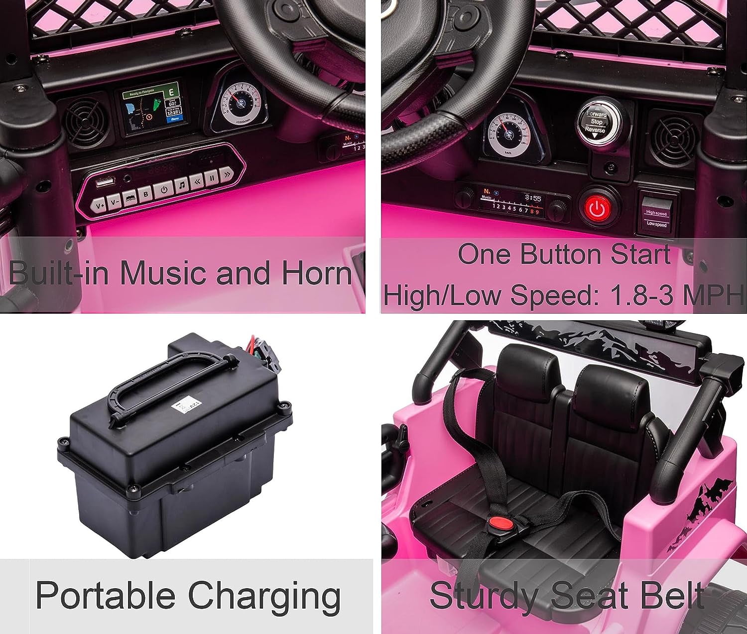 Track 7 Kids Ride on Truck, 12V Licensed Toyota FJ Cruiser Electric Car for Kids Age 3+, Ride on Car w/Remote Control, Power Display, Music, Pink