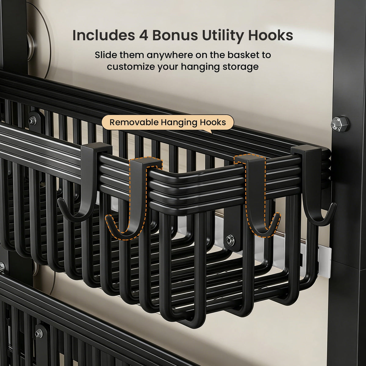 COOKCOK 7-Tier Slim Refrigerator Side Storage Rack, Narrow Space-Saving Gap Storage Shelf with Sliding Baskets, Paper Towel Holder & 4 Hooks for Kitchen, Bathroom, Laundry, Black