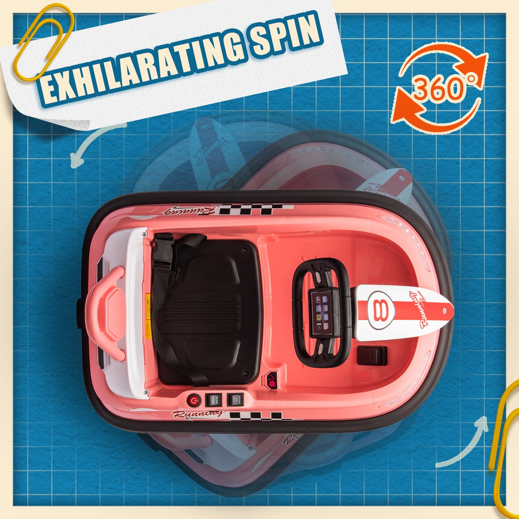 Track 7 6V Kids Ride On Bumper Car, Electric Toddles Ride On Car with Remote Control, 2 Driving Modes for Kids with Three Speed Adjustable, LED Lights, Horn, Bluetooth, Pink