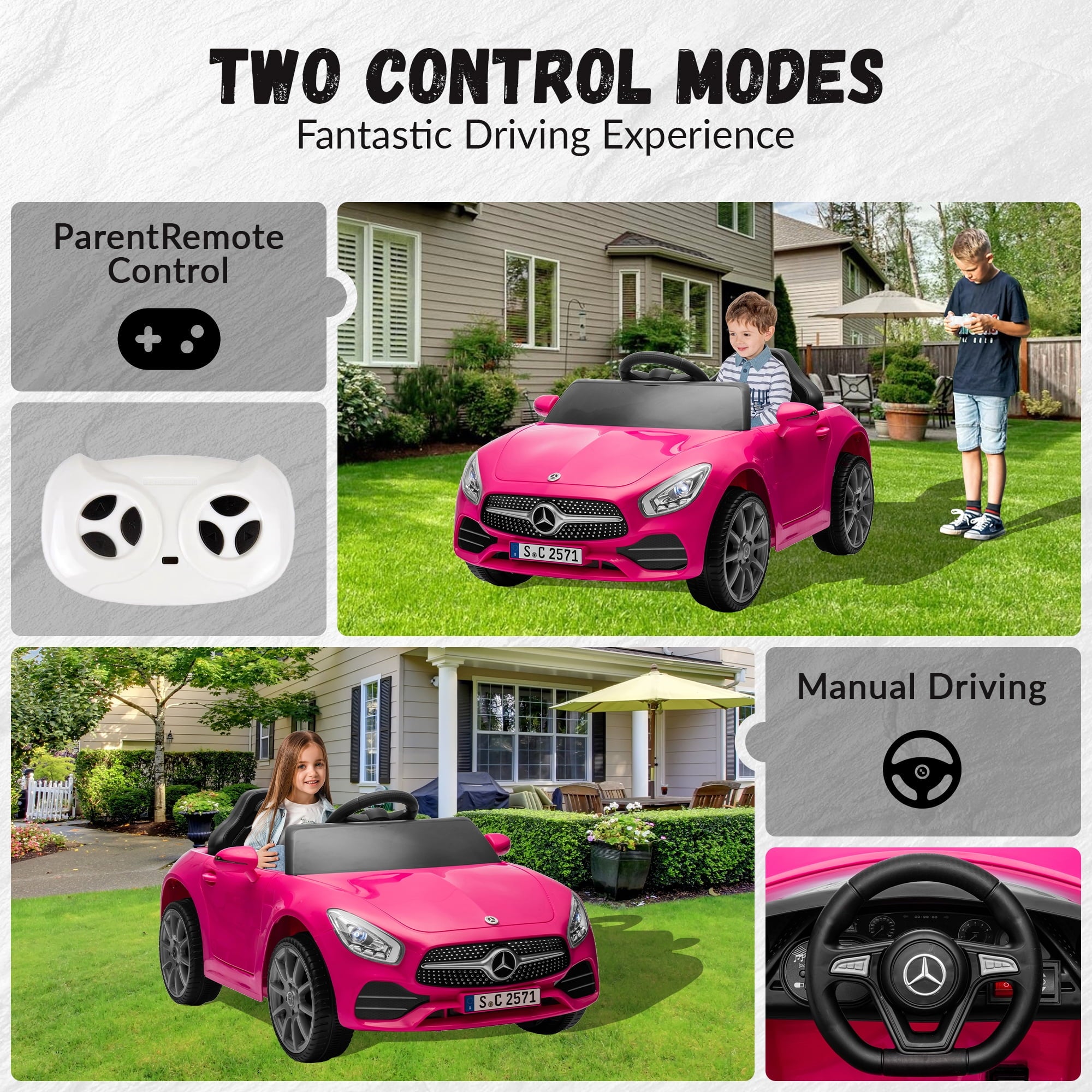 Track 7 12V Kids Ride On Car Licensed Mercedes Benz CLS 350, Electric Car with Remote Control, LED Lights, Music, USB, Power Display, Outdoor Toys for Boys Girls Toddlers Ages 2-4, Pink