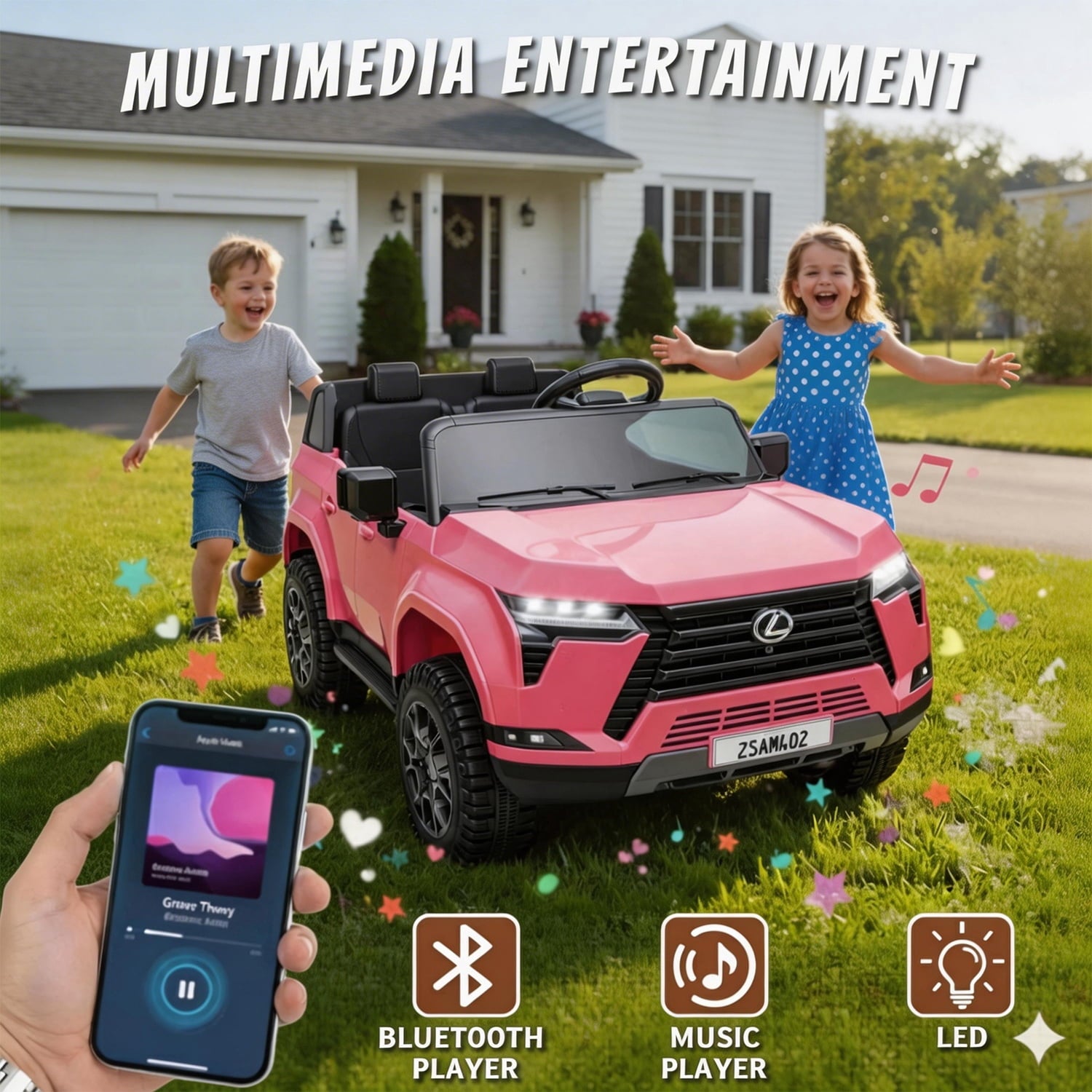 Track Seven 24V Ride on Car, Licensed Lexus GX550 2-Seater Electric Car with Remote Control, Bluetooth, LED Lights, Four-Wheel Suspension, 24V Electric Ride on Toy Car for Kids Aged 3+