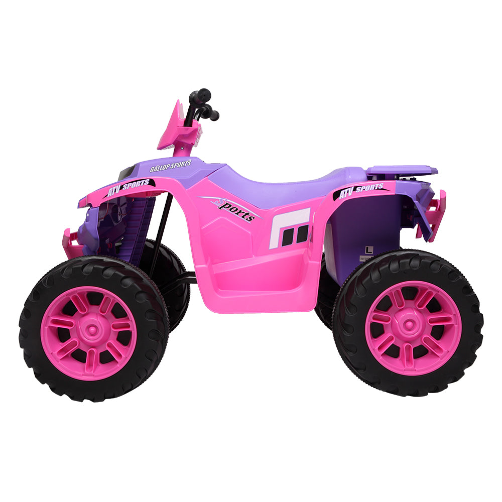 Track 7 12V All Terrain Vehicle, Dual Drive, 2 speed adjustable, with MP3 player, radio, USB port, Slow Start, Pink & Purple