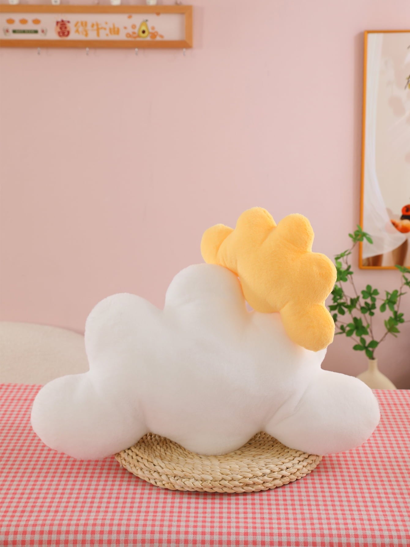 COOKCOK Cloud Pillows, 19.68“ Cloud Shaped Throw Pillow, Soft Floor Pillow for Home Decor, Cute Plush Decorative Pillows with Soft Faux Rabbit Fur for Sofa Bedroom Living Room, Pink