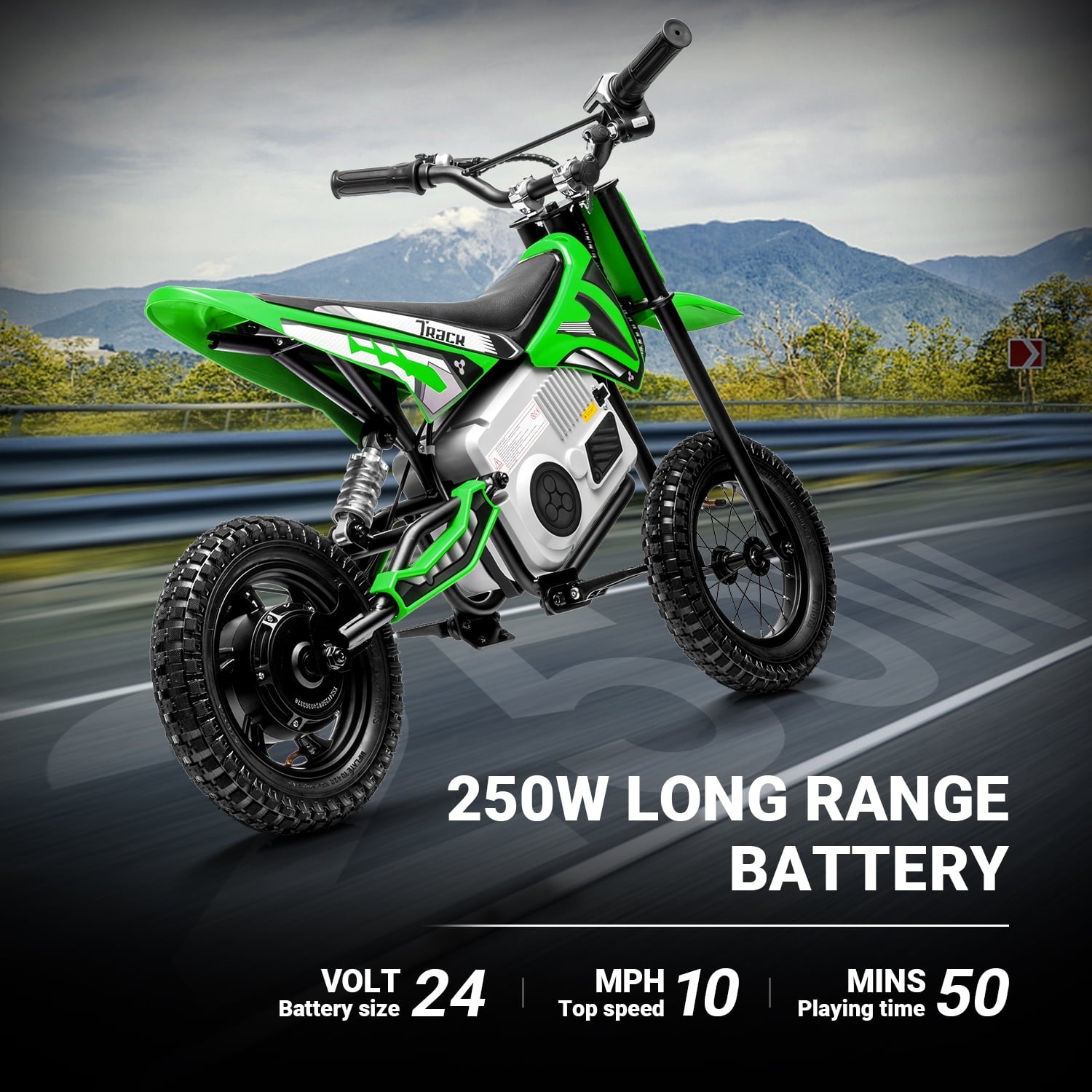 Track 7 24V Electric Dirt Bike, 350W Ride on Motorcycle with Twist Grip Throttle, Hand-Operated Dual Brakes, Speed Up to 10 MPH, for Age 8-12, Green