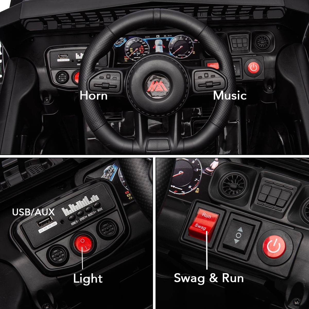 Track 7 Kids Ride on Truck, 12V Ride on Car with Remote Control, Kids Electric Car, Bluetooth, LED Lights, MP3, Black
