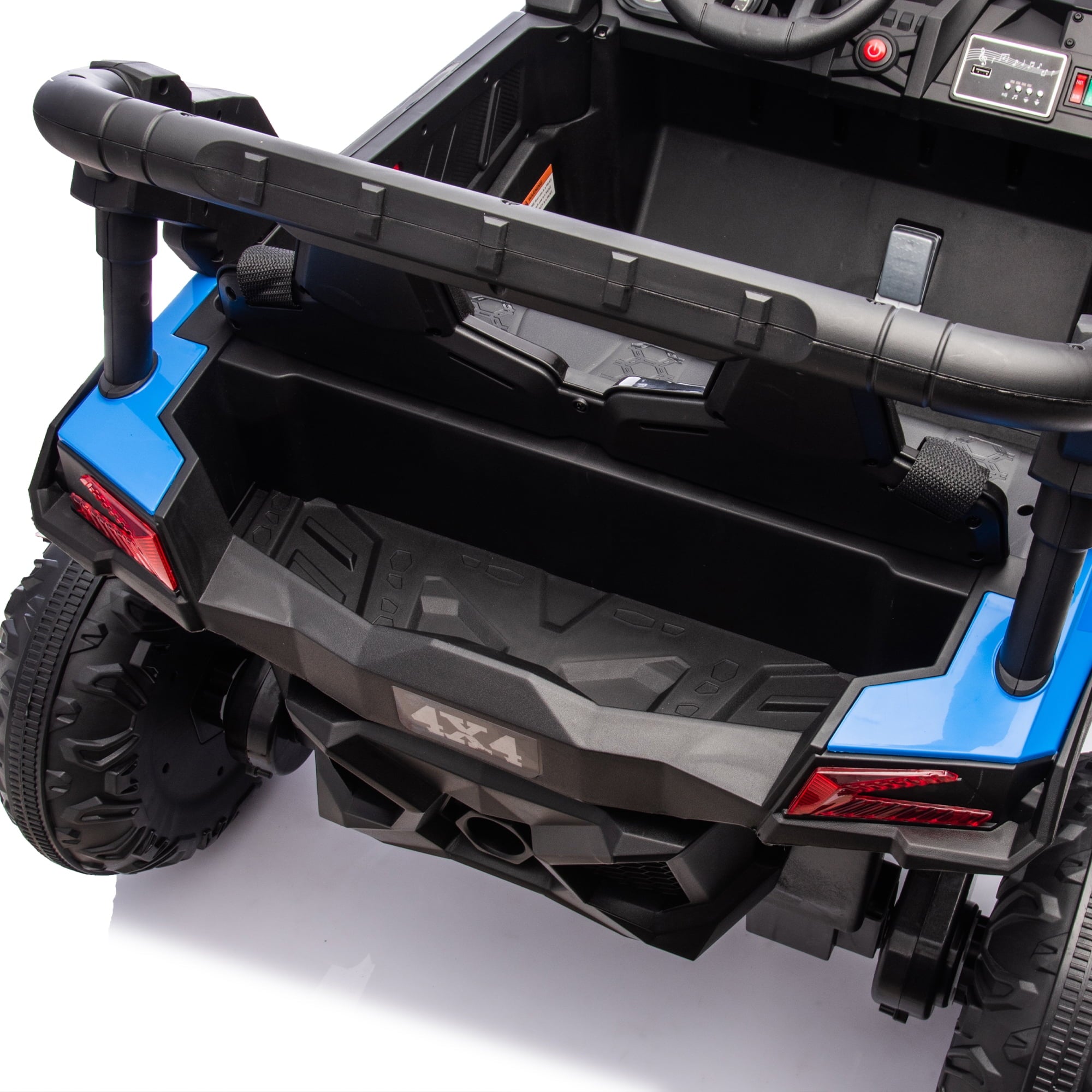 Track 7 24V Two-Seater Kids Ride On UTV W/Parents Remote Control,Four-Wheel Suspension,Slow Start,Anti-collision bar,Storage space,Music,USB,Bluetooth,Volume control,LED lights for Kids 3+, Blue