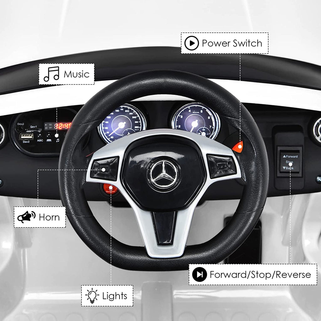 Track 7 6V Ride on Car, Licensed Mercedes Benz AMG GTR Battery Powered Electric Vehicle, w/Parent Remote, Wider Seat, LED Lights, 5-point Belt, MP3 Player, Smooth Start, White