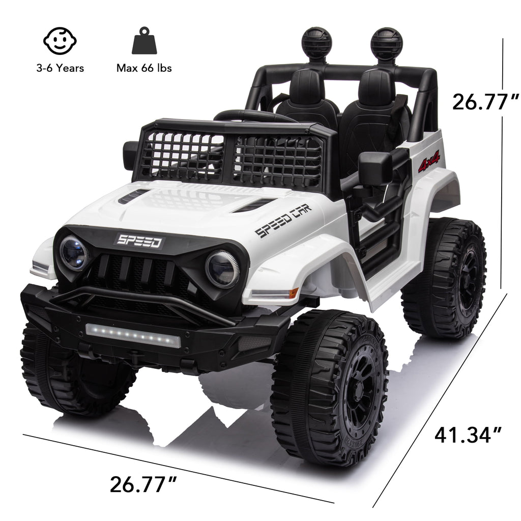 Track 7 Kids Ride on Truck, 12V Ride on Car with Remote Control, Kids Electric Car, Bluetooth, LED Lights, MP3, White