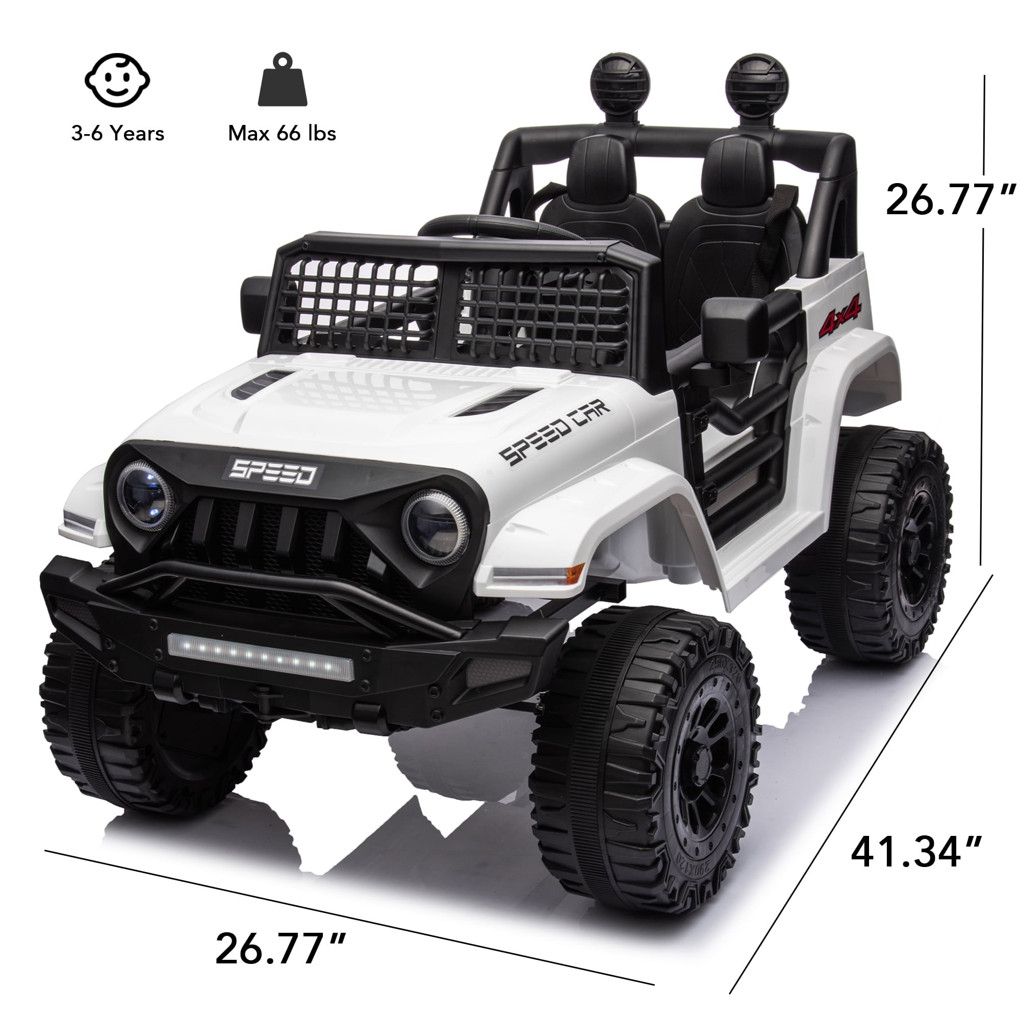 Track 7 Kids Ride on Truck, 12V Ride on Car with Remote Control, Kids Electric Car, Bluetooth, LED Lights, MP3, White